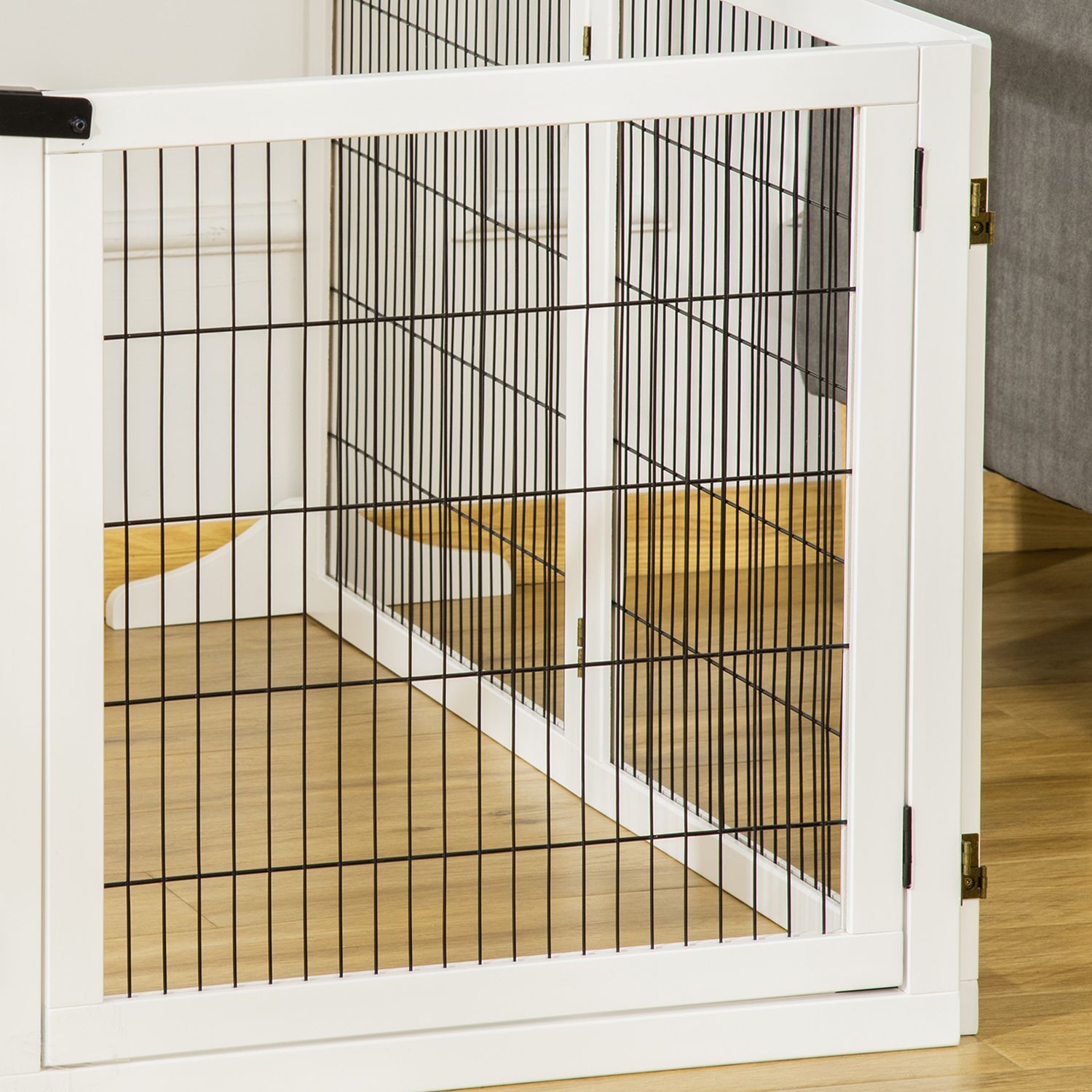 Justerbar hundgrind i trä – 6 paneler, vit, 432 x 70 cm