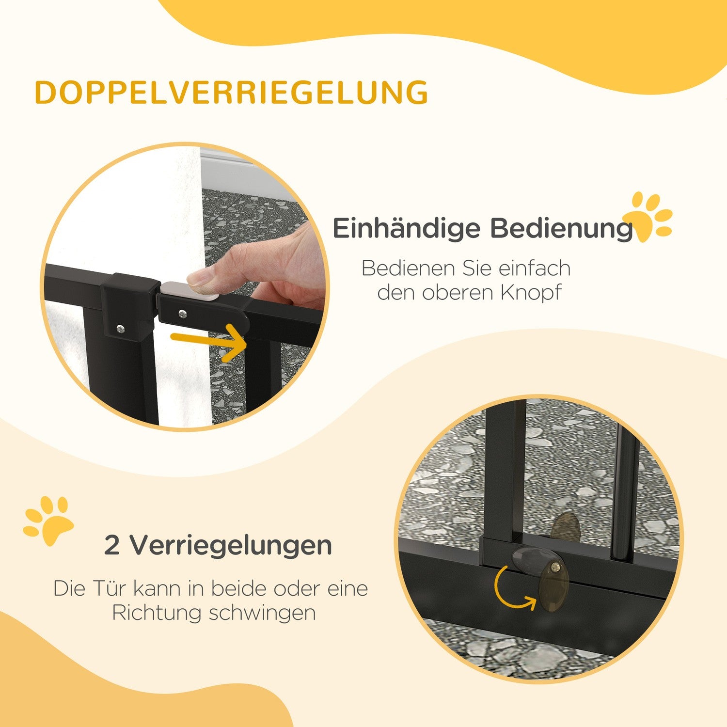 Justerbar hundport, ingen borrning, tvåvägsöppning, svart