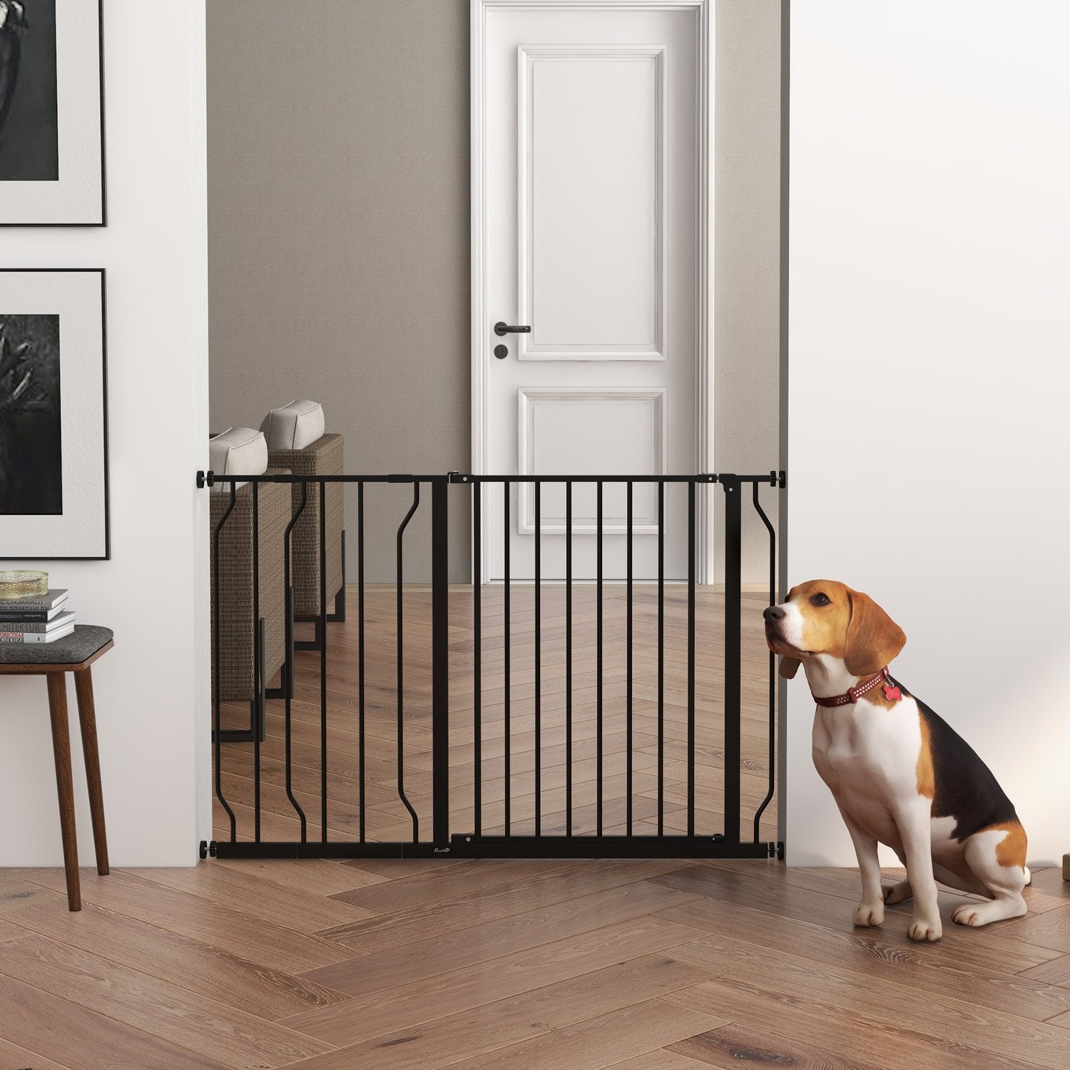 Justerbar hundport, ingen borrning, tvåvägsöppning, svart