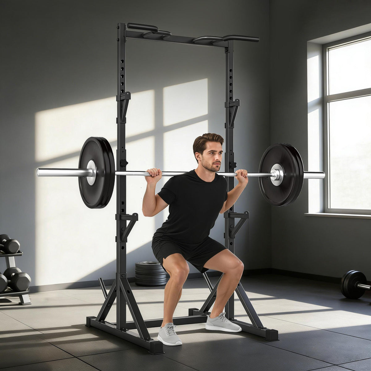 Justerbar knäböjsställning med pull-up-stång, 200 kg, svart