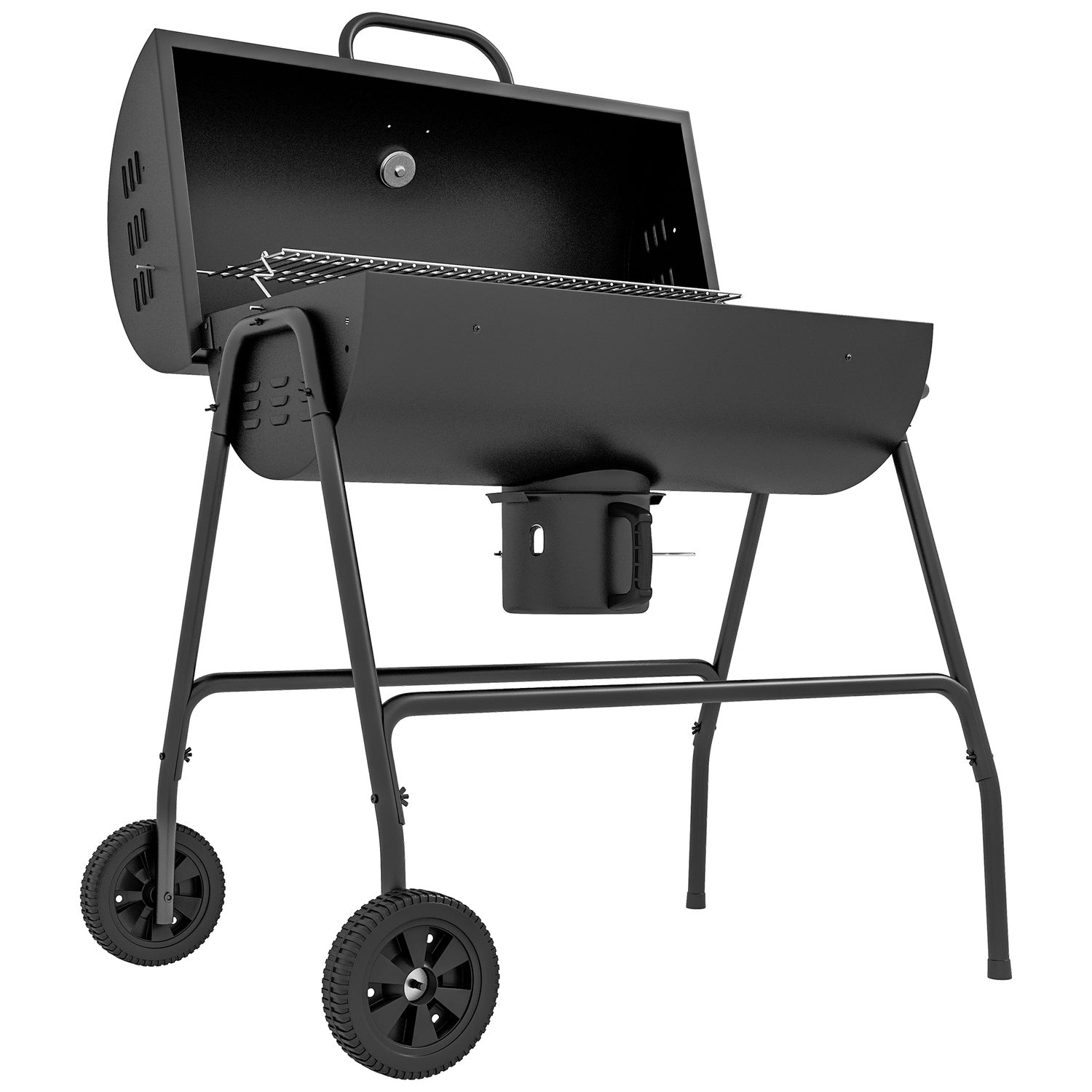 Justerbar kolgrill med termometer och hjul