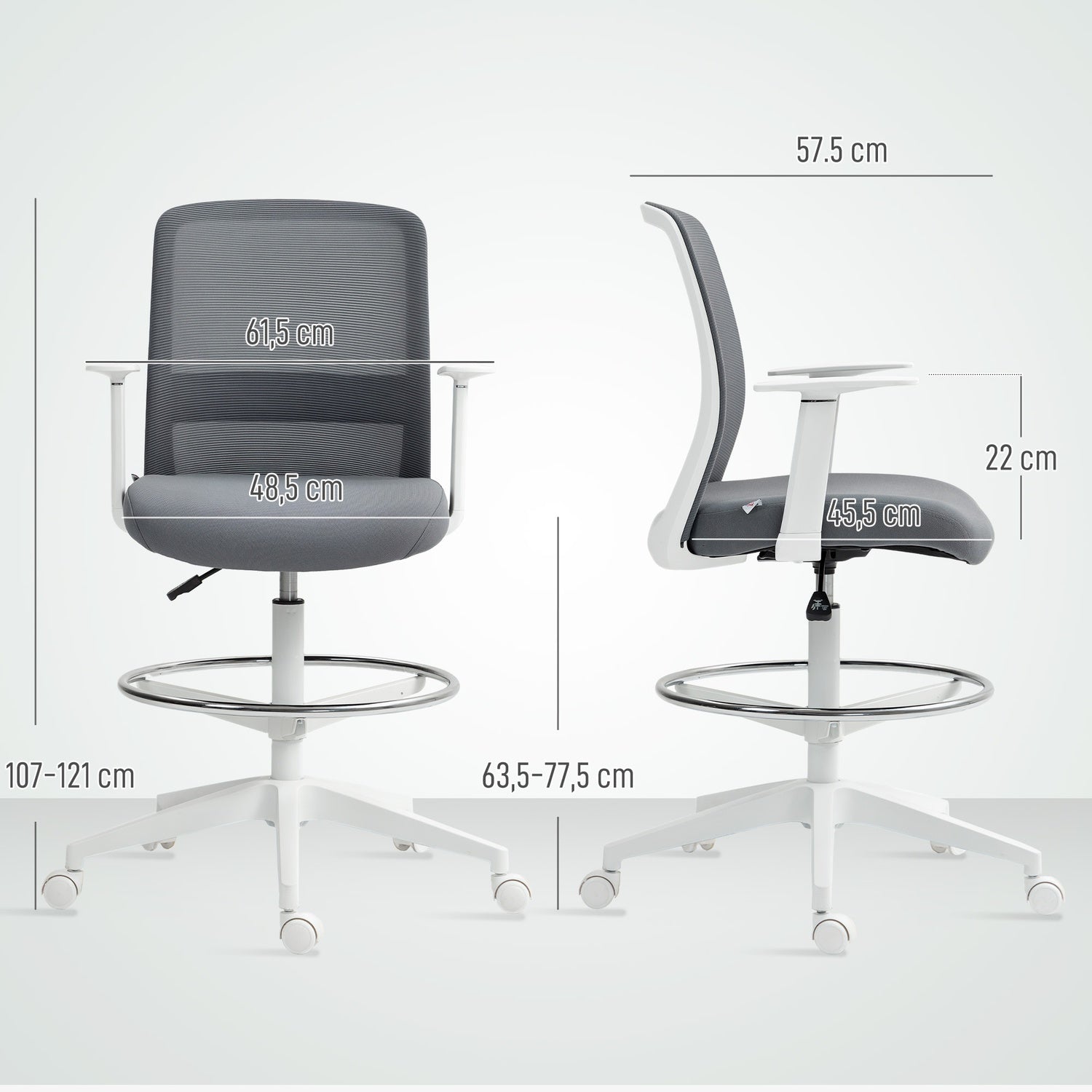 Justerbar kontorsstol i ergonomisk mesh med fotstöd