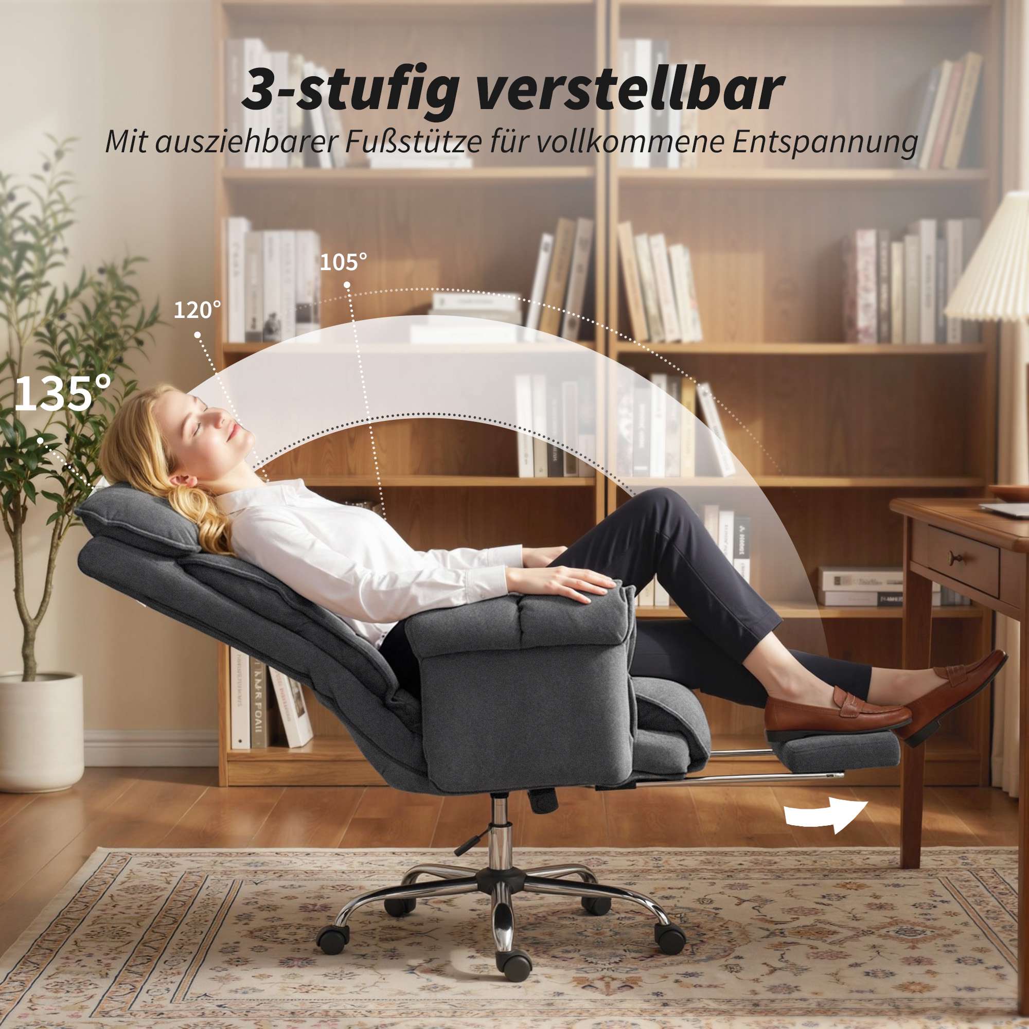 Justerbar kontorsstol med svankstöd och fotstöd