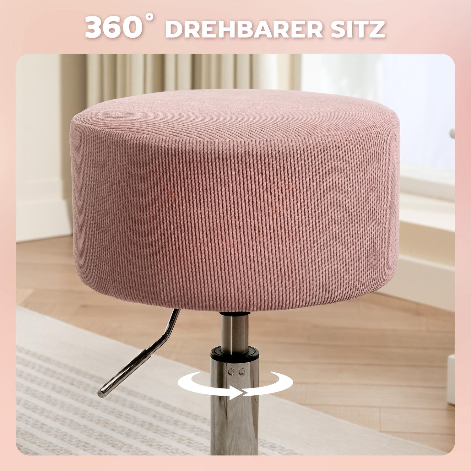 Justerbar rosa manchesterbarstol, 360° vridbar, metallbas