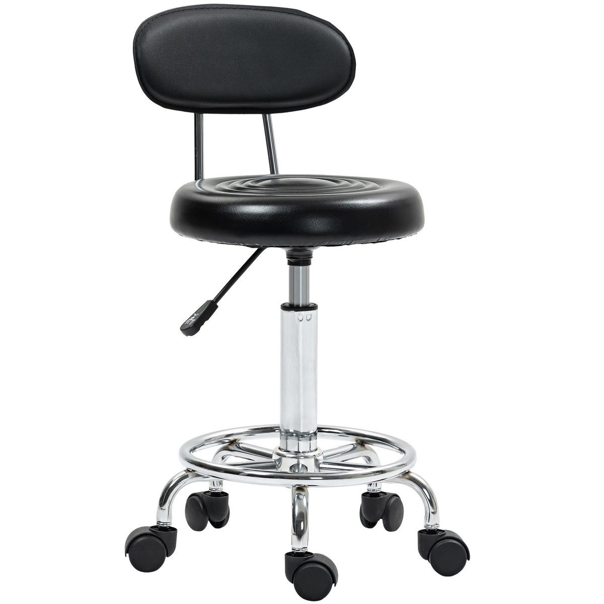 Tabouret roulant réglable avec dossier et roulettes, noir