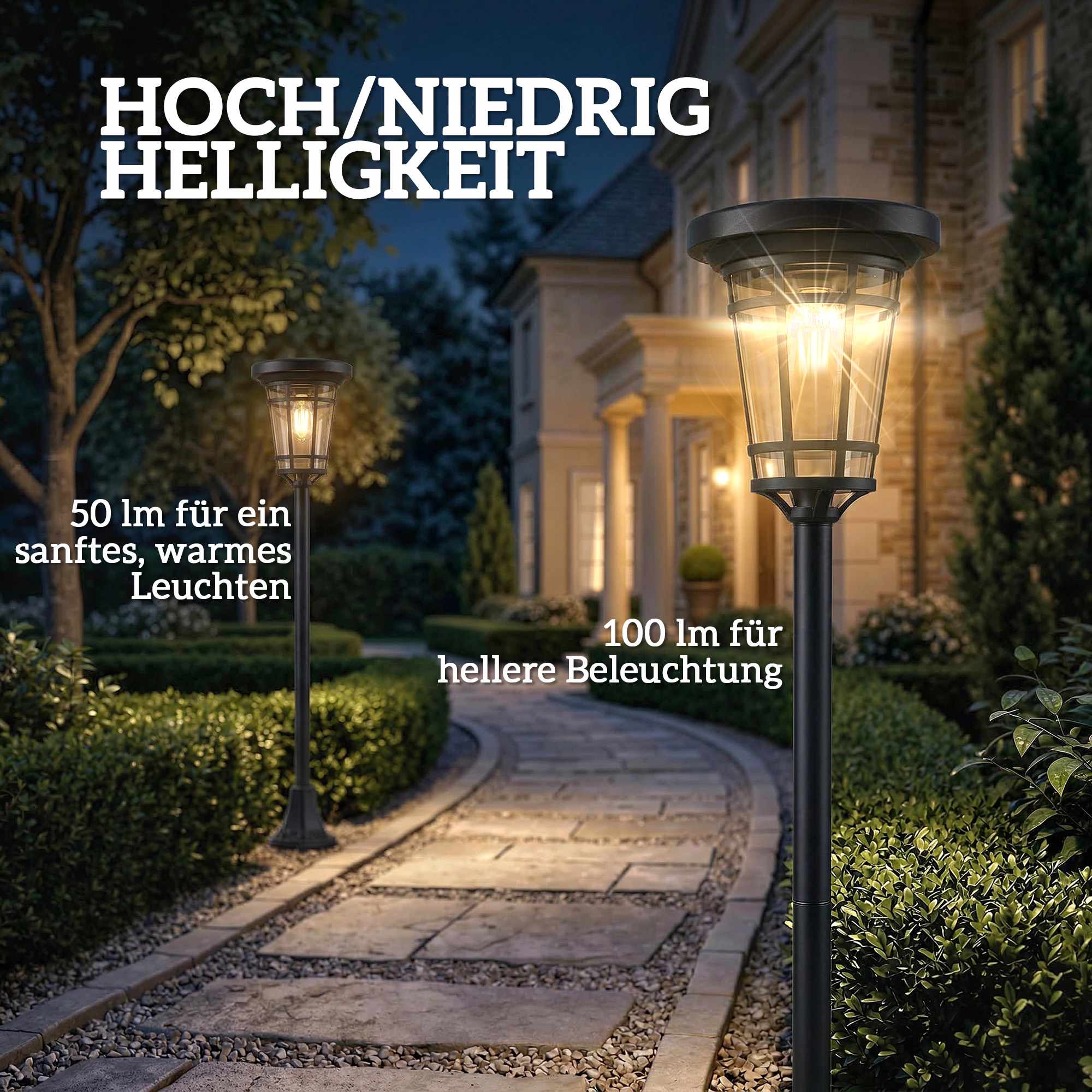 Justerbar solcellslampa för trädgården, 2 lägen, IP44, 180 cm