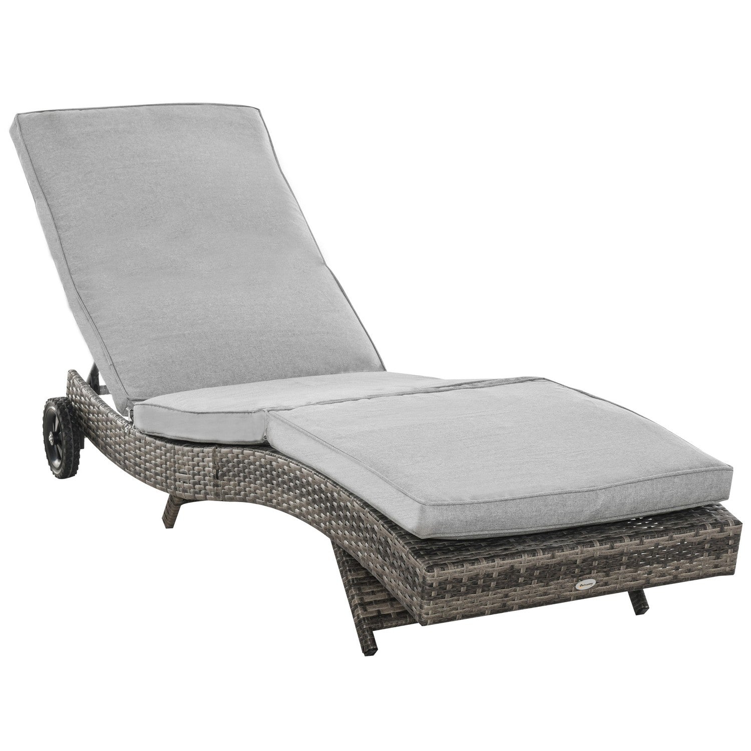 Justerbar solstol i polyrattan med dyna, grå