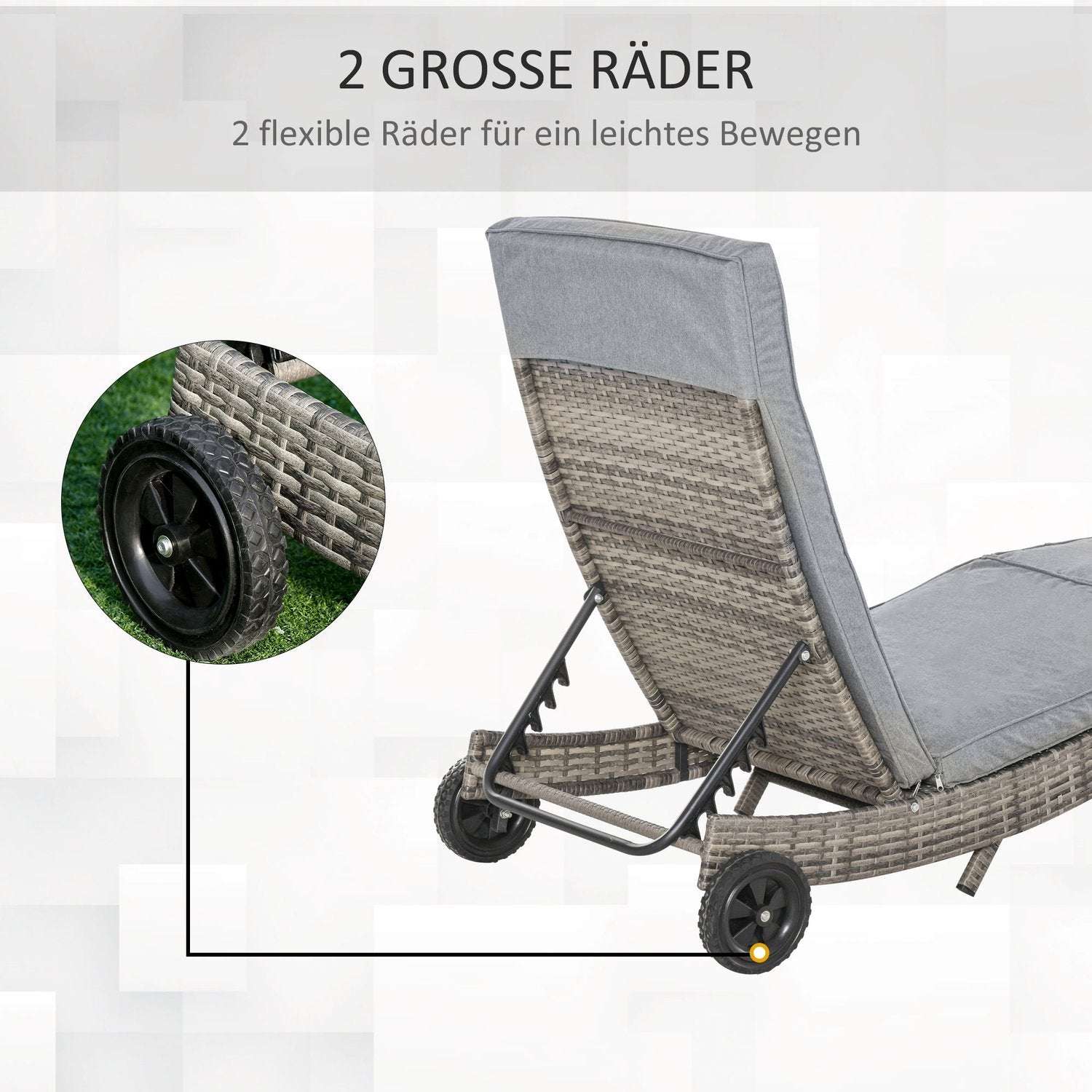 Justerbar solstol i polyrattan med dyna, grå