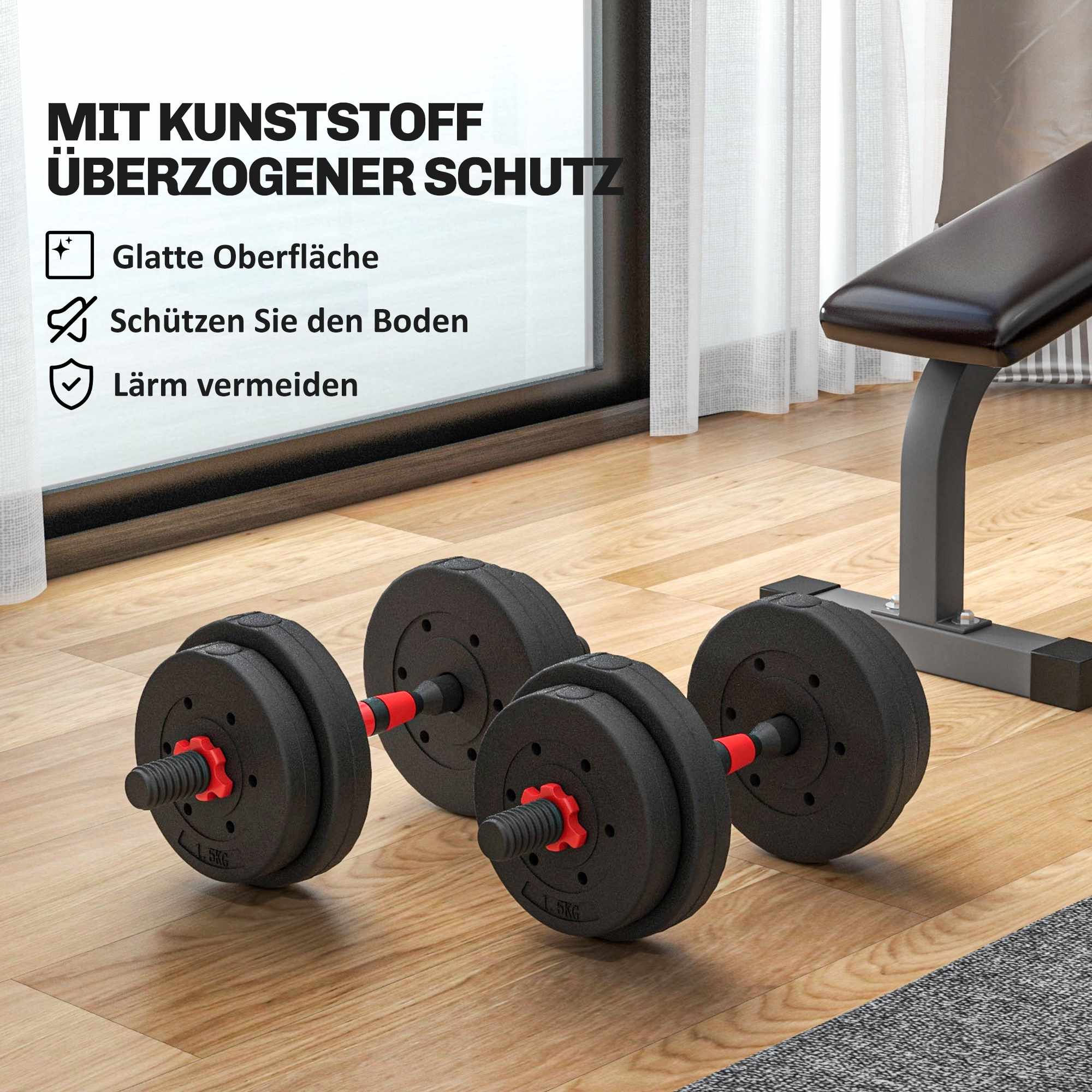 Justerbart 15 kg hantelset, kan omvandlas till skivstång, svart