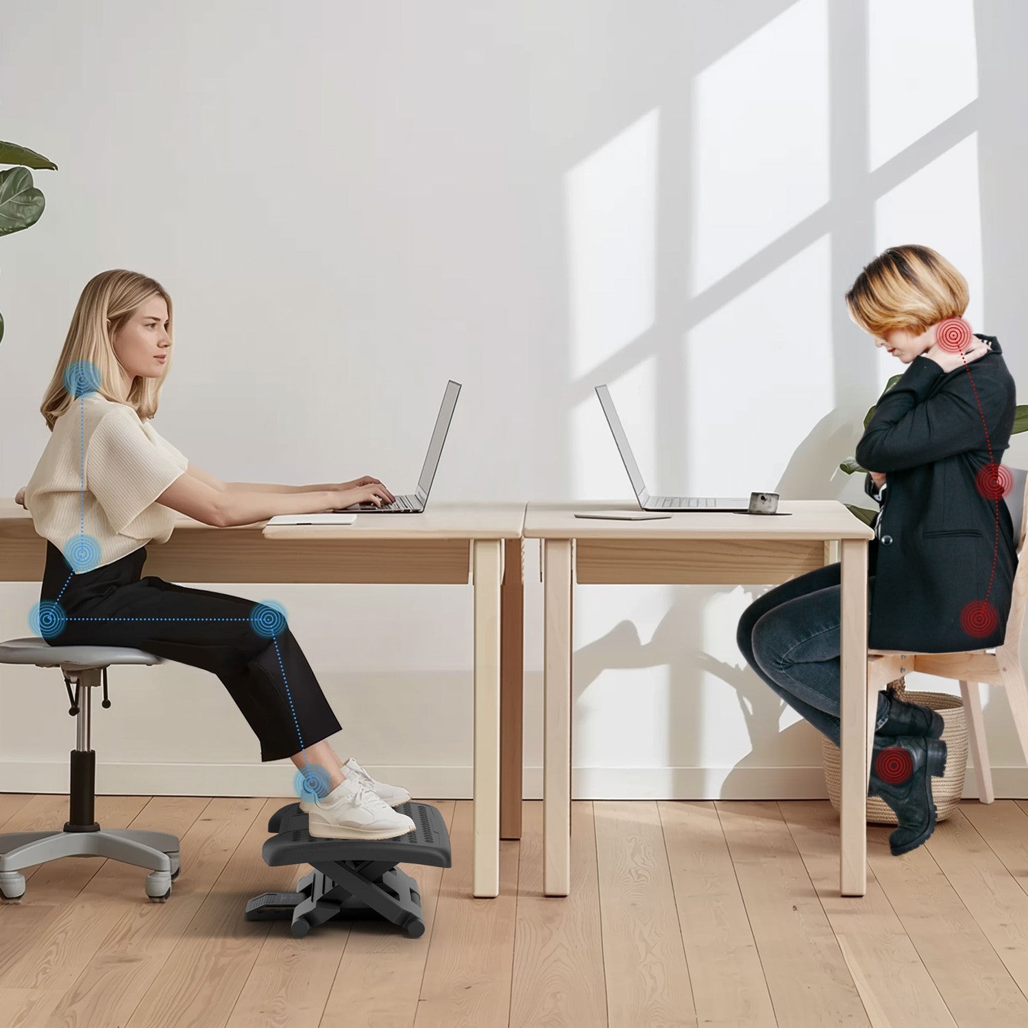 Justerbart halkfritt ergonomiskt fotstöd för hemmakontoret