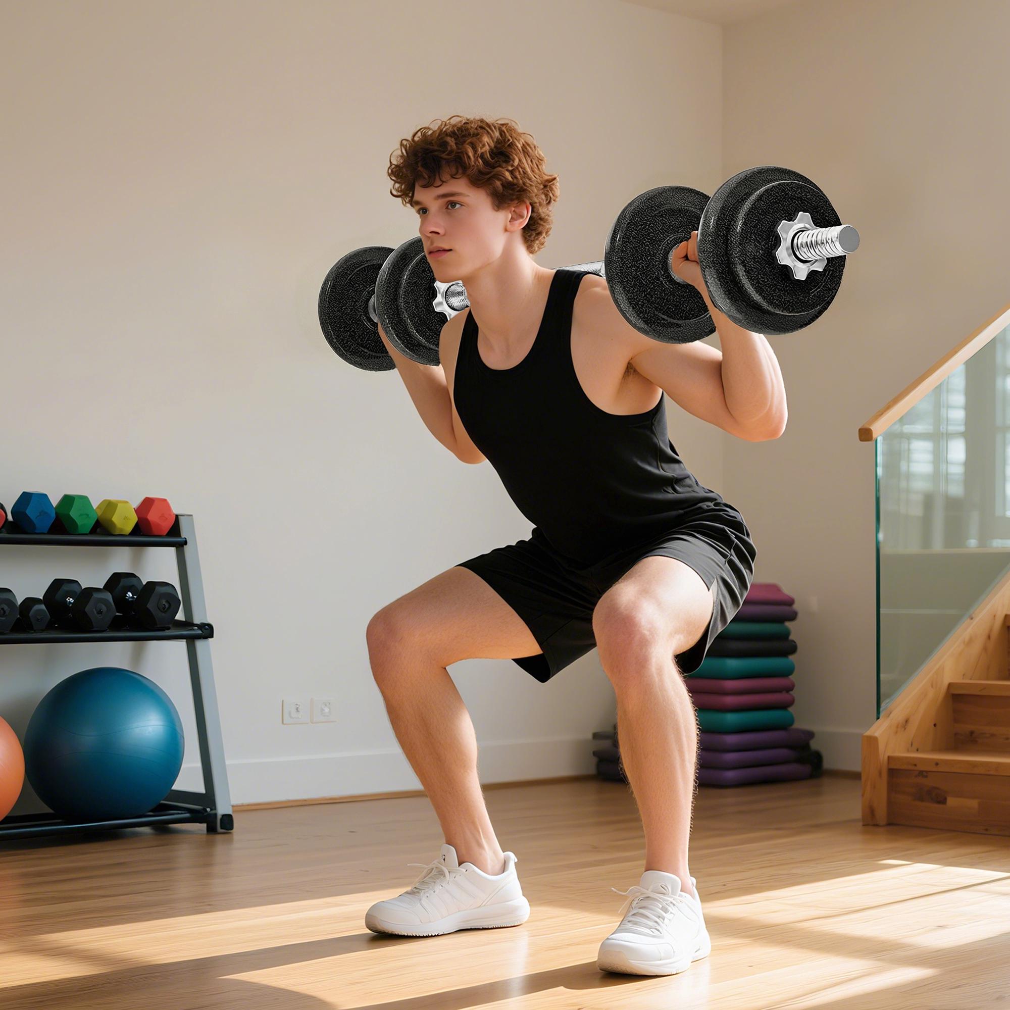 Justerbart hantel- och skivstångsset, 20 kg, halkfritt grepp
