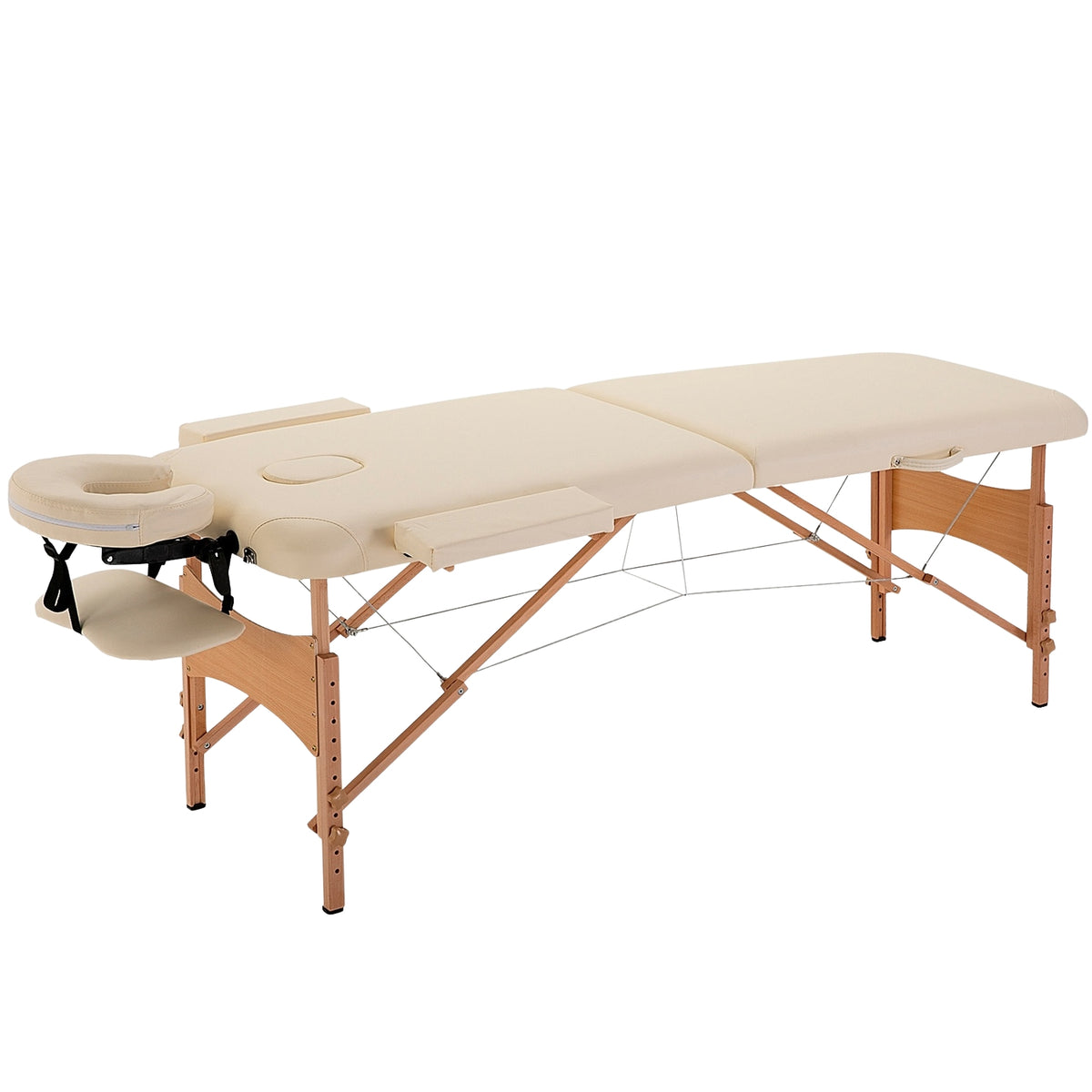 Table de massage pliante réglable, bois, similicuir, crème