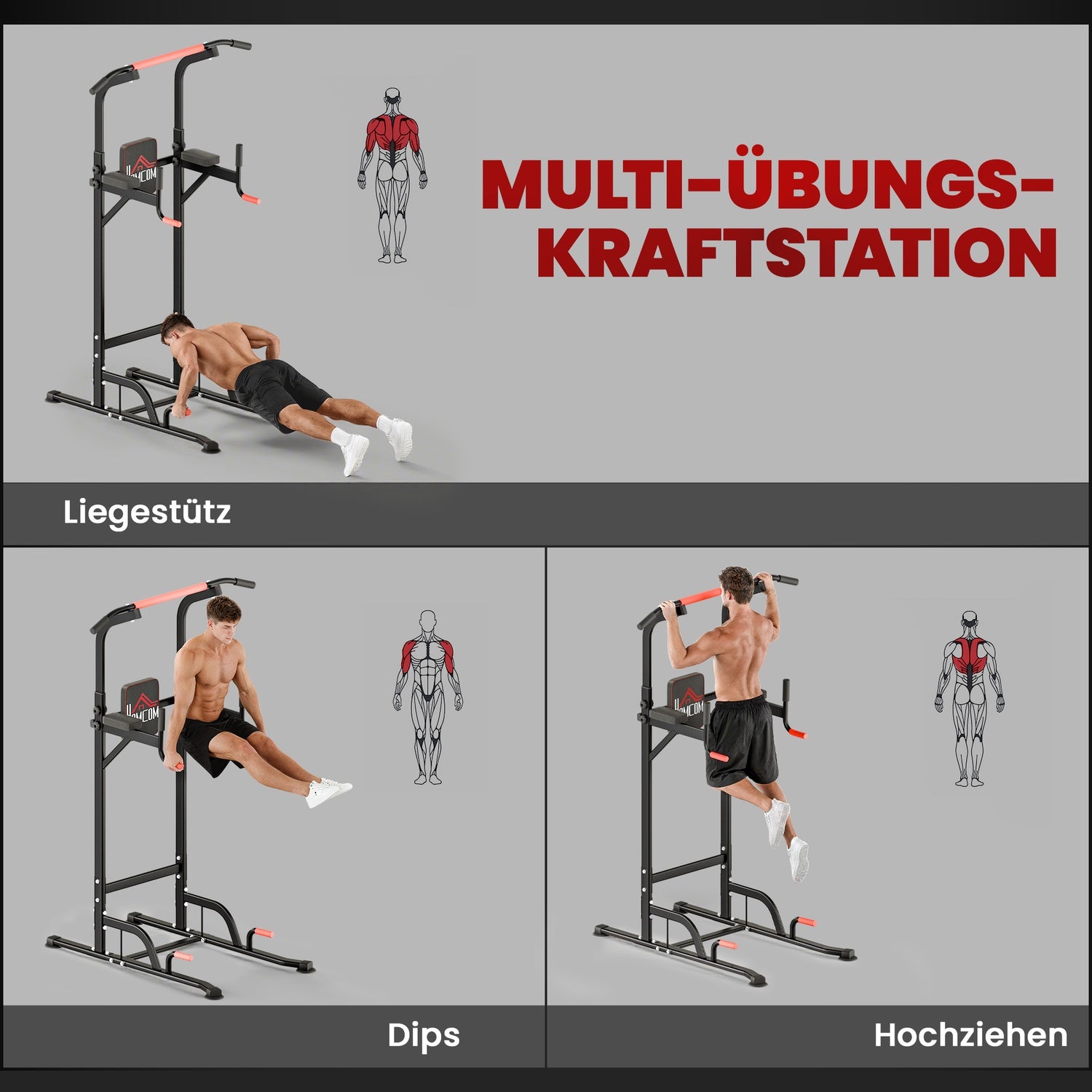 Justerbart krafttorn med pull-up-stång och dipstation