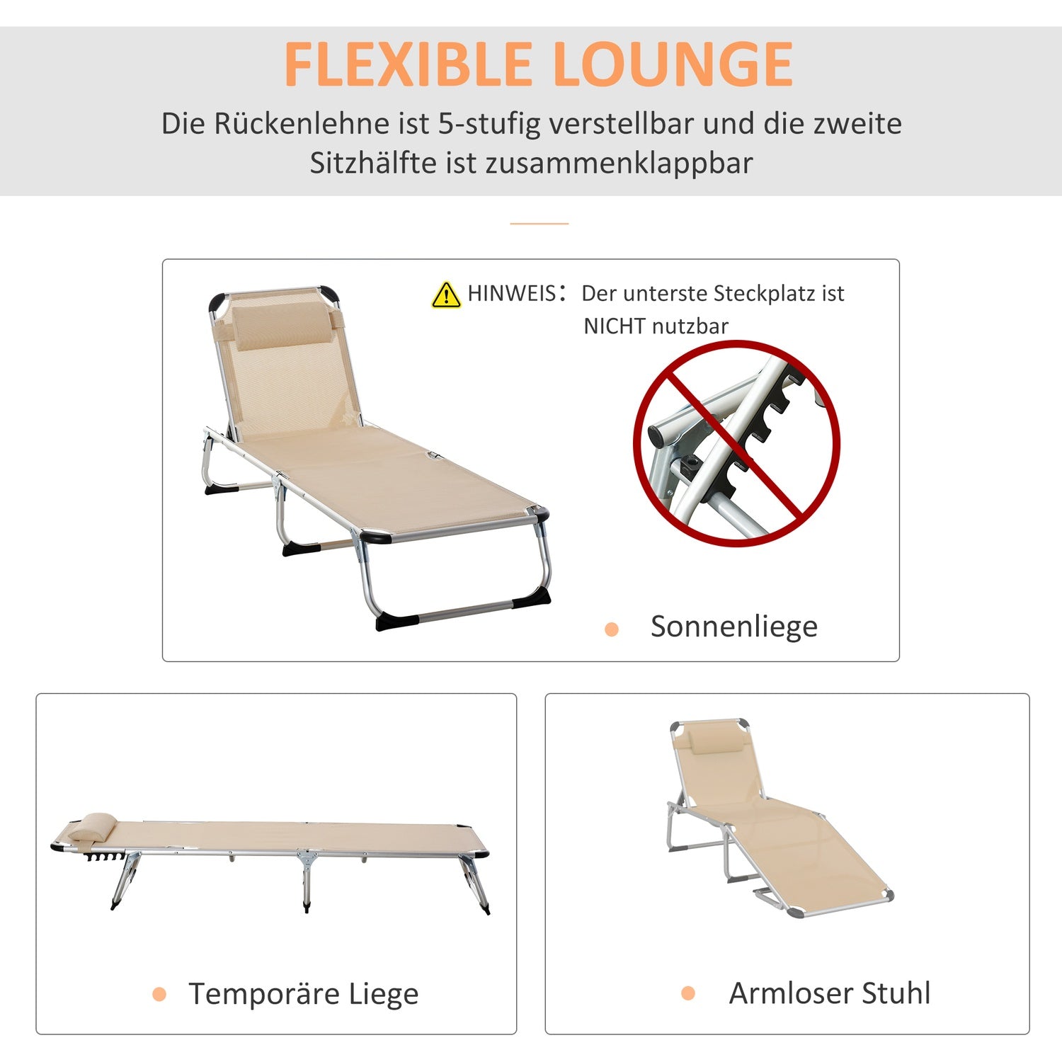 Justerbar trädgårdsstol, aluminium, ergonomiskt mesh