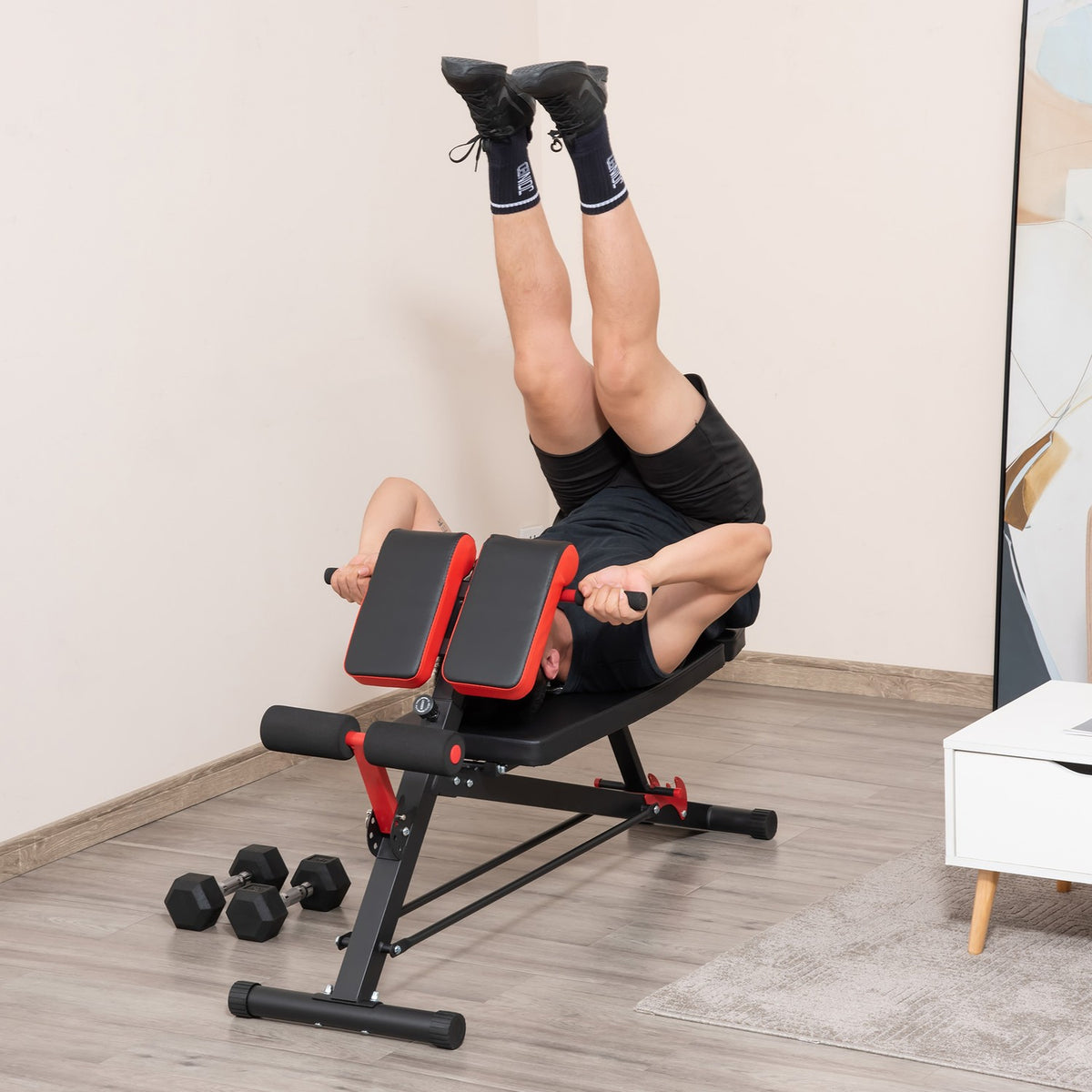 Panca fitness regolabile multipeso, nera, inclinazione e addominali
