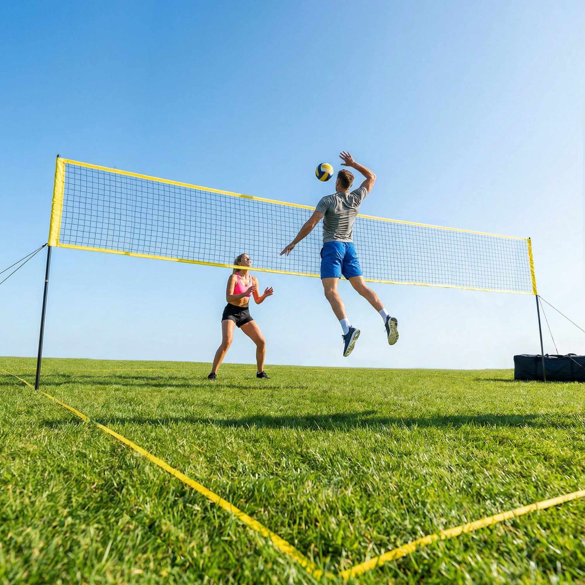 Justerbart utomhusvolleybollnätset med bärväska