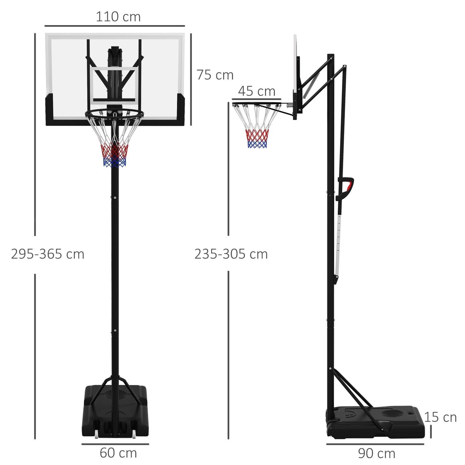 Justerbar utomhusbasketbåge med stativ och hjul