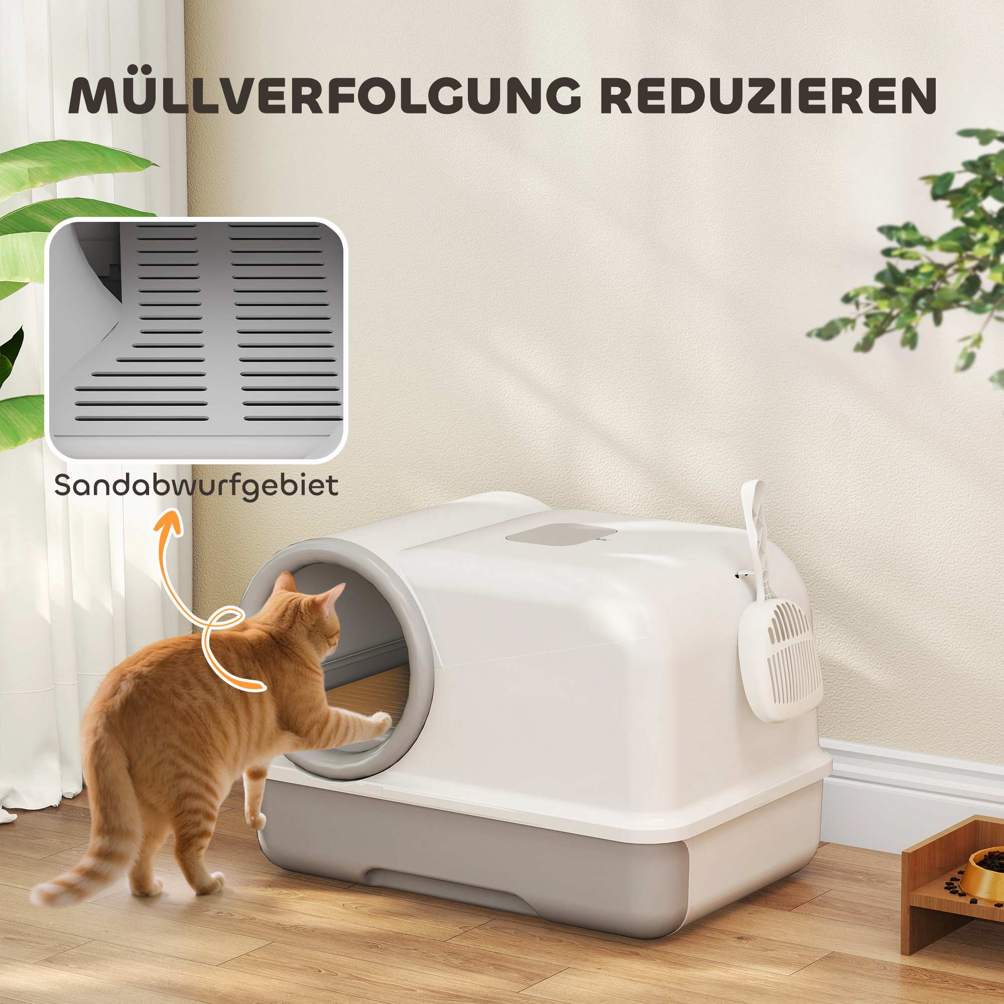 Kattlåda med låda och kolfilter, plast