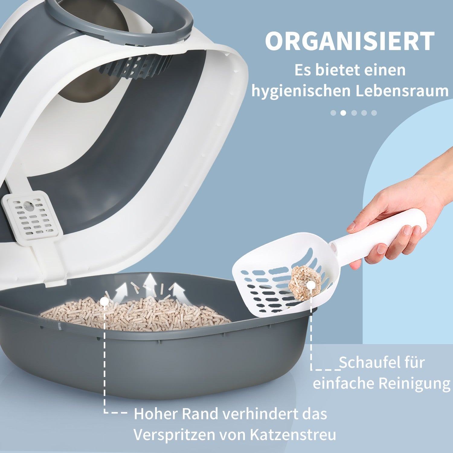 Kattsandskopa med deodorant, vit/grå, 52x41x38 Cm