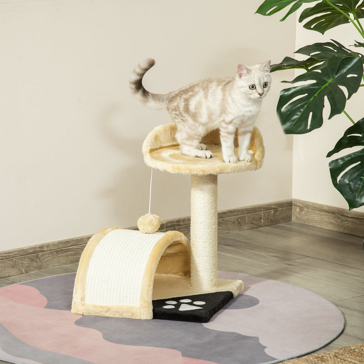 Kratzsäule mit Sisalseil, Beige, 35,5x37x46cm