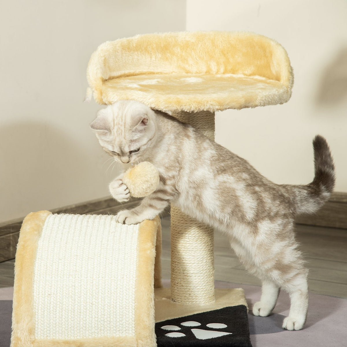 Kratzsäule mit Sisalseil, Beige, 35,5x37x46cm