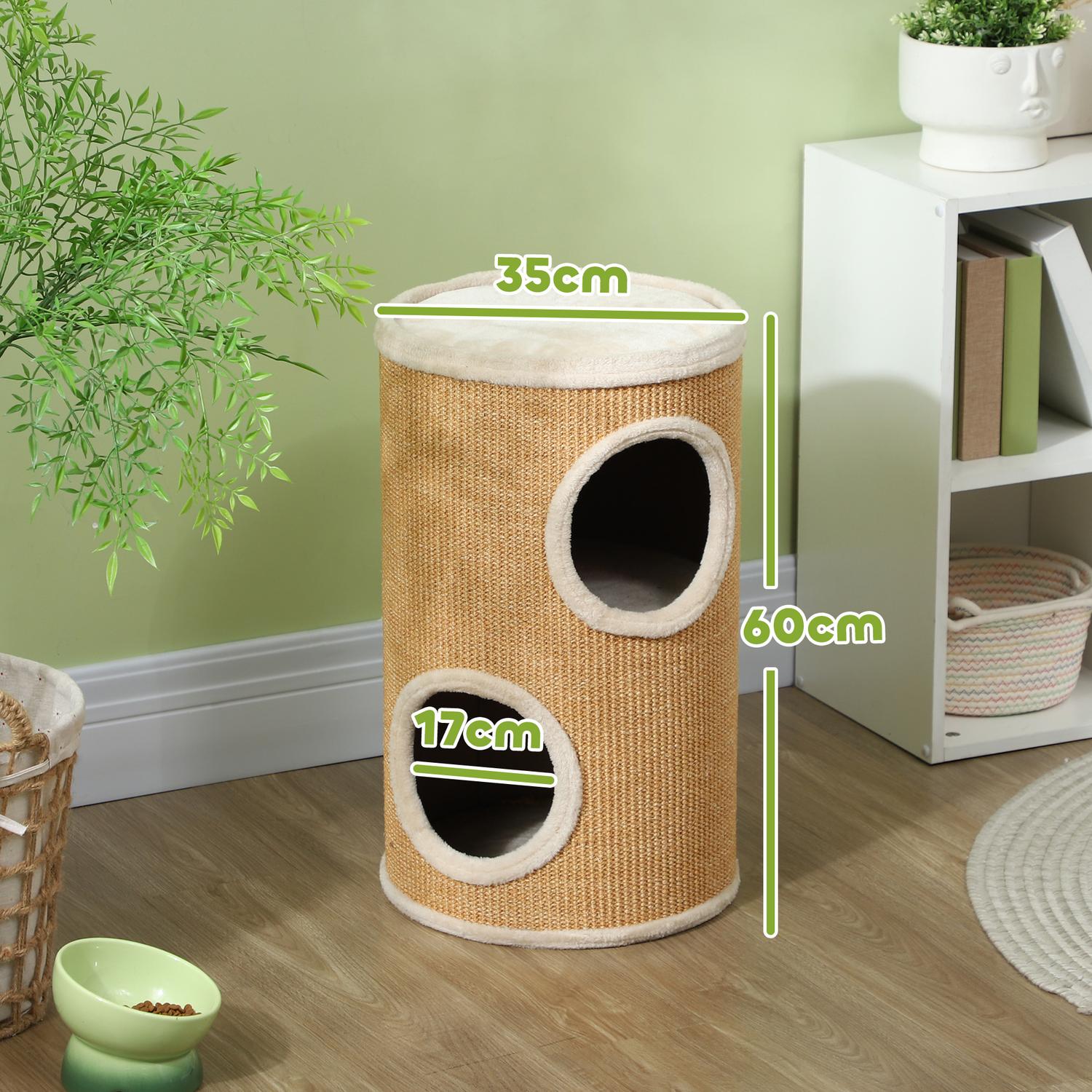 Kattskraptunna med 2 grottor, Sisal, 60 cm