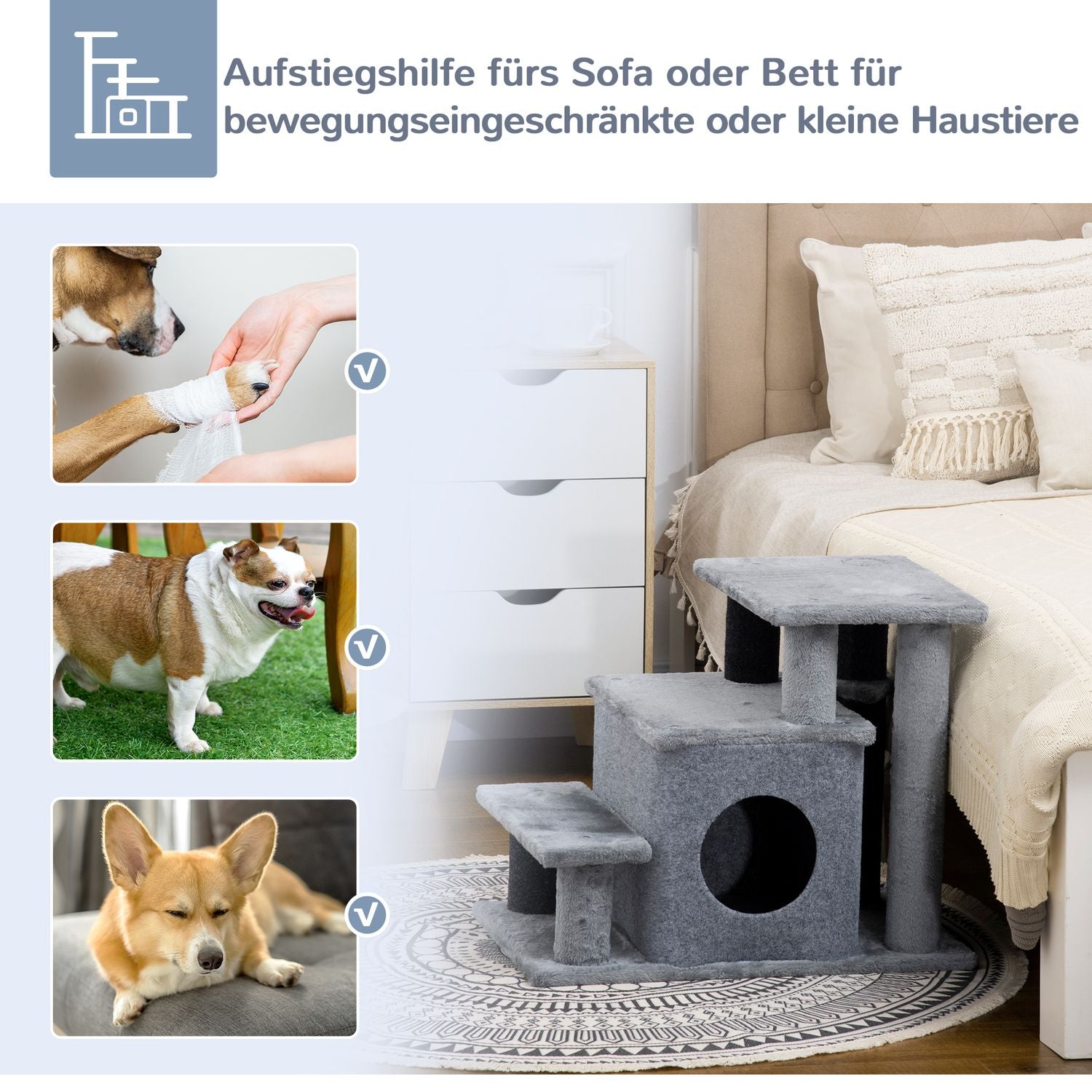 Katttrappa med sovgrotta & lekboll – 3/4 steg