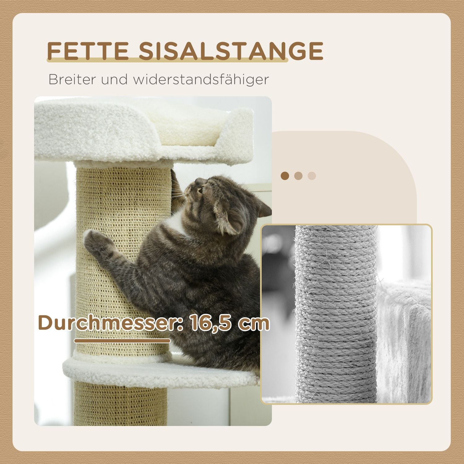 Kattträd 91cm lekträd med kattbädd, plattform lammullscreme