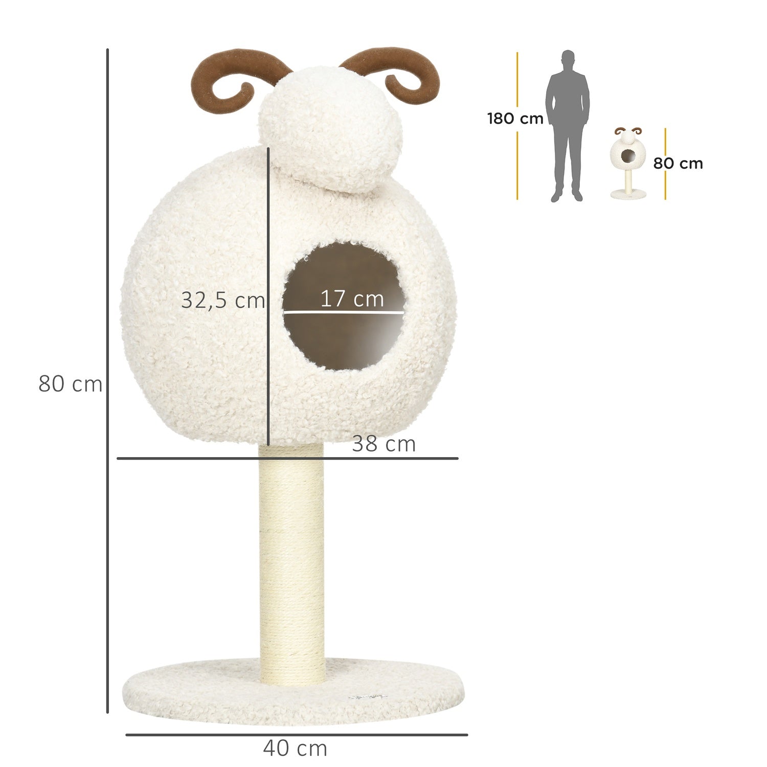 Kattträd med grotta & sisalrep, 80 cm, gräddvit