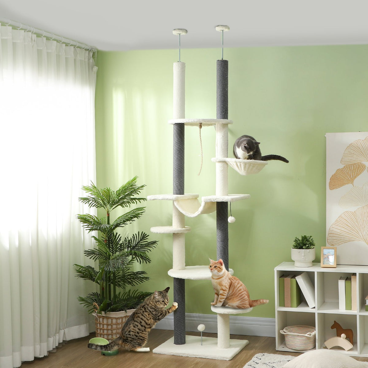 Arbre à chat du sol au plafond, 225-255 cm, avec hamacs et paniers