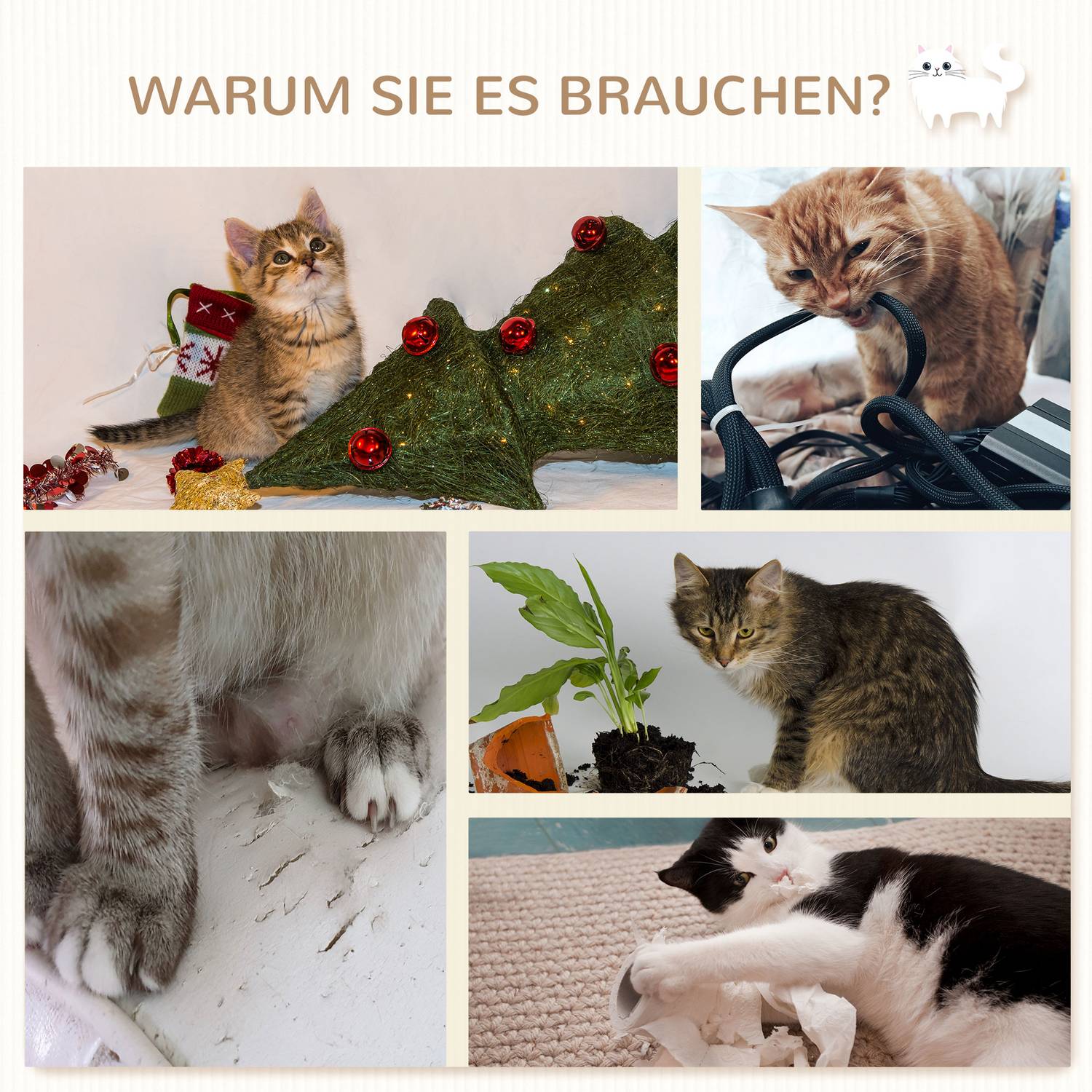 Kattträd med hängmatta, klättervägg och skrapstolpar