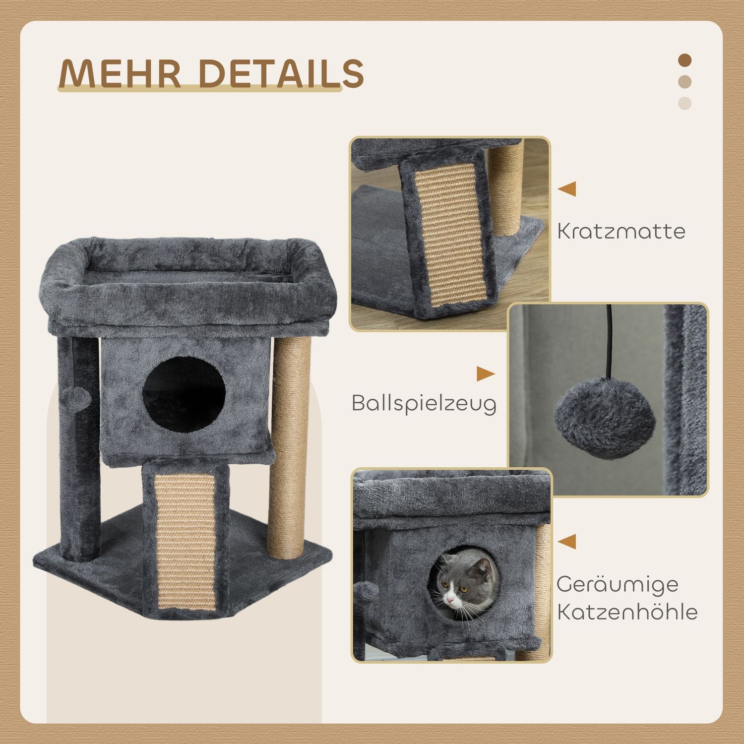 Kattträd med juteskrapsmatta, Beige, 40x40x57 cm