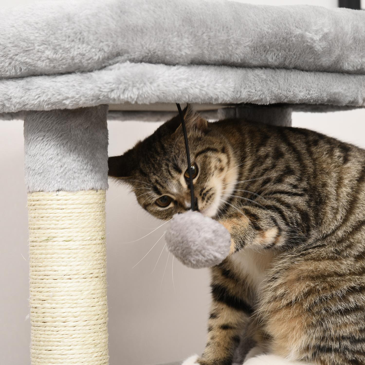 Kattträd med skrabbstänger, kattgrotta & massage, grå