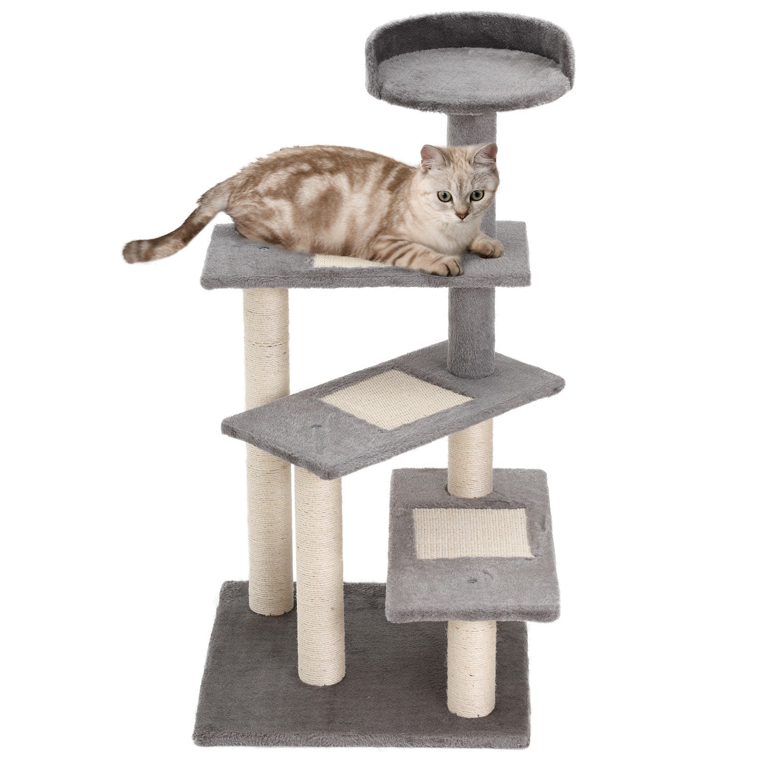 Kattträd med skrapstolpe, 5 nivåer, beige/grå
