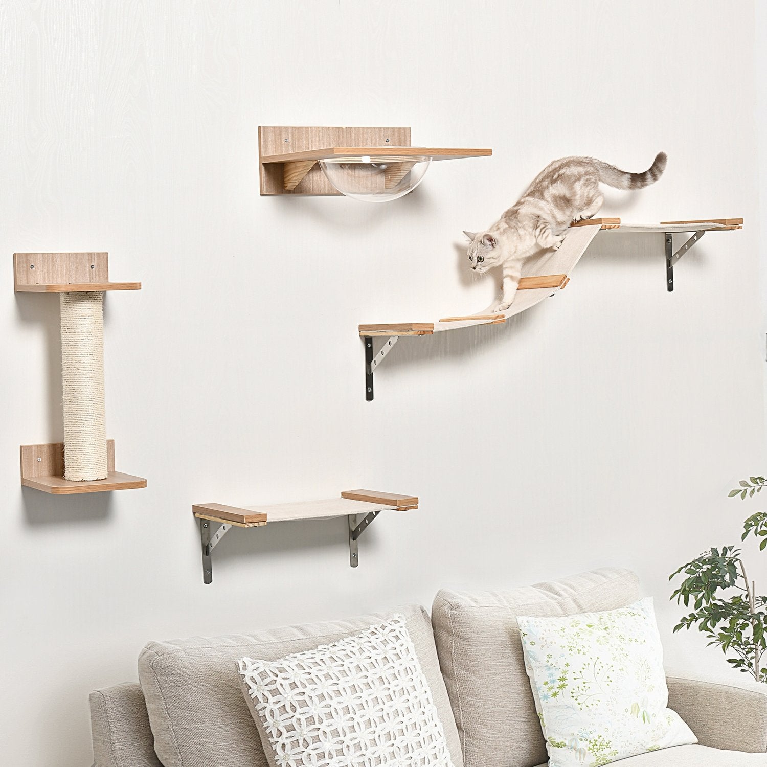 Kattträd med skrapstolpe & hängmatta, sisal & tall