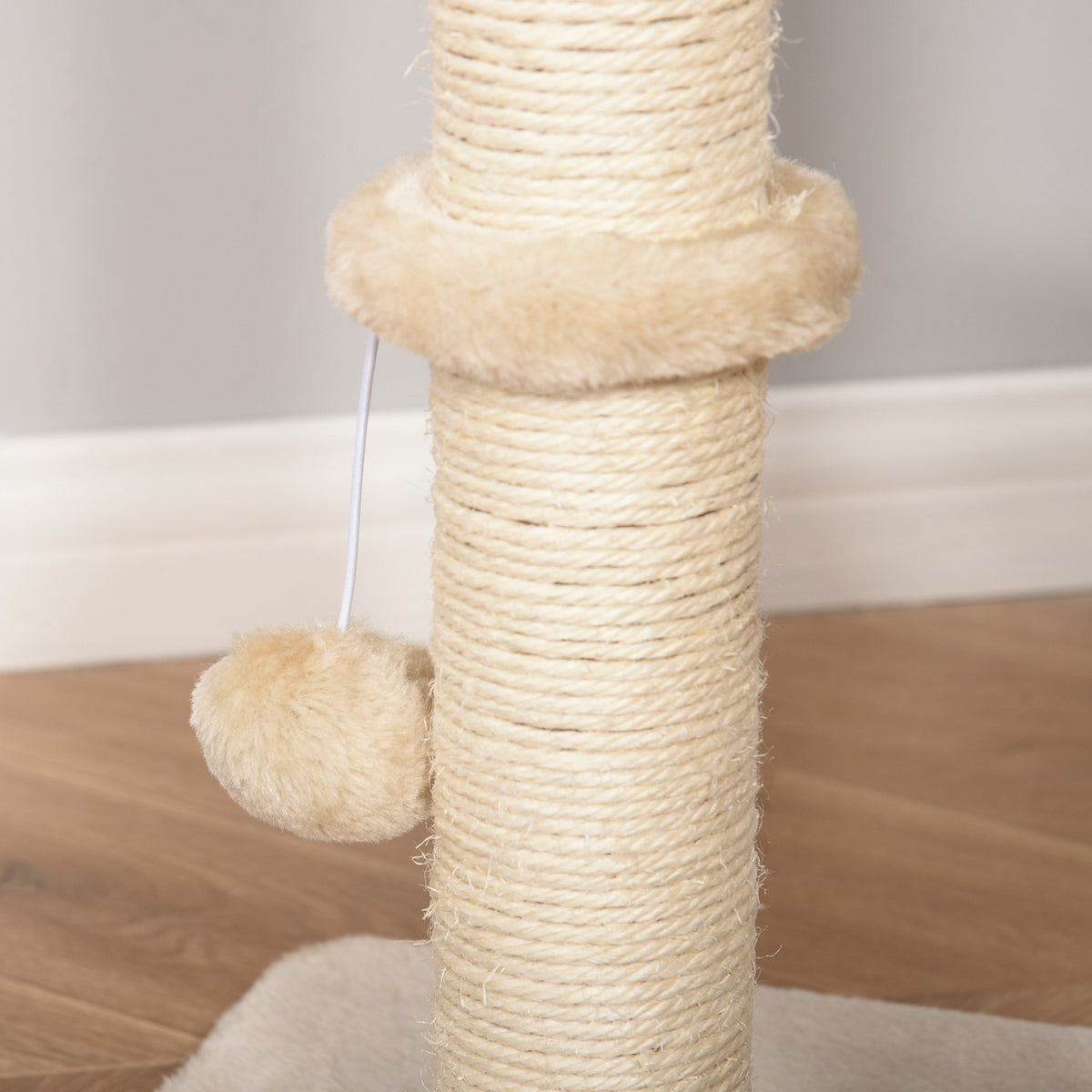 Kattträd med skrapstolpe och grotta, beige, 100 cm hög