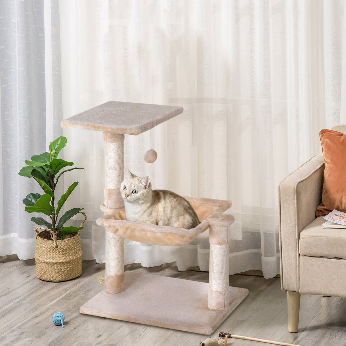 Arbre à chat griffoir avec sisal et hamac en peluche 50cm