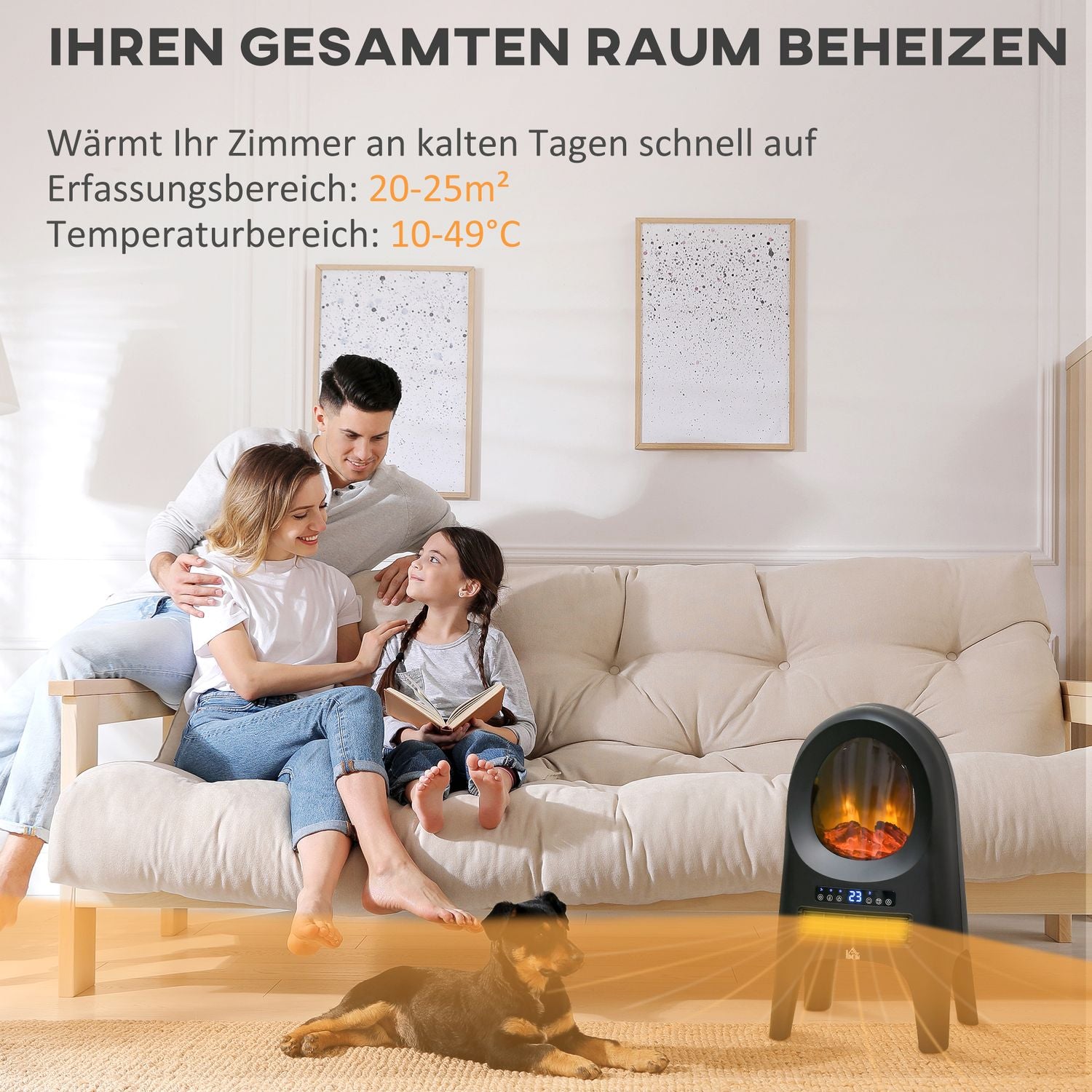 Keramisk värmefläkt, 2000W, LED Flames & Timer Remote