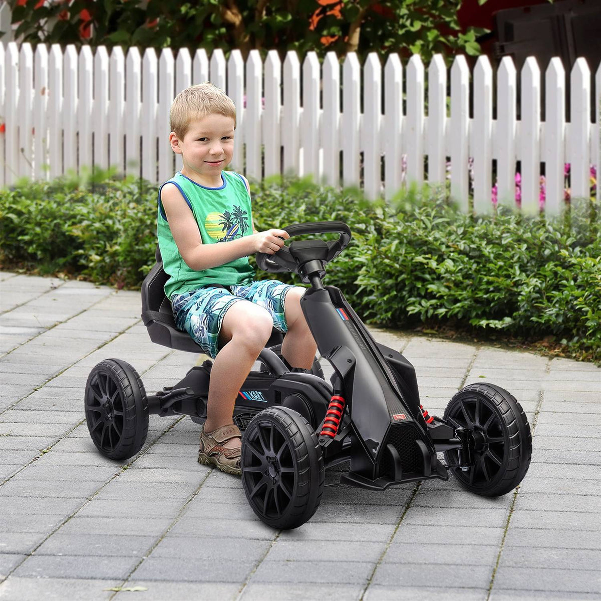Kids Pedal Go-Kart, justerbar sits & handbroms, svart
