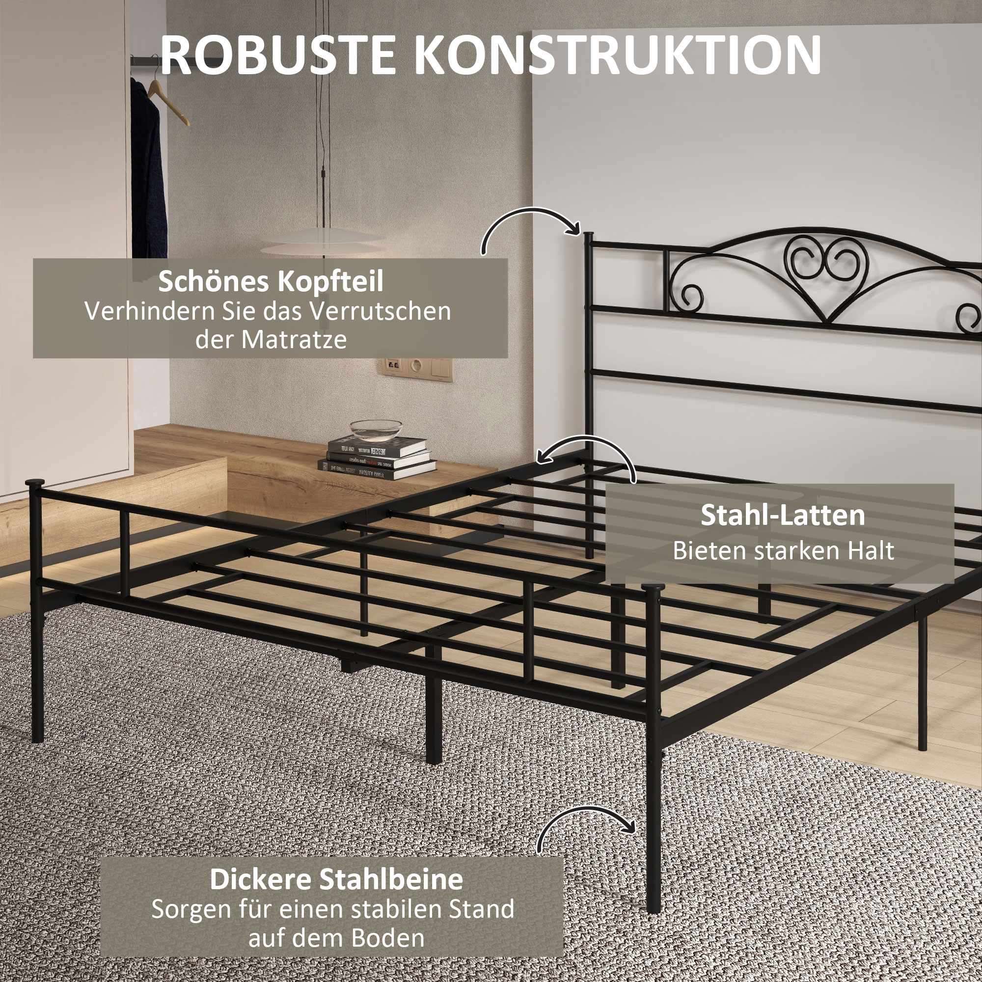 Kingsize-sängram i stål 160x200 cm med förvaring