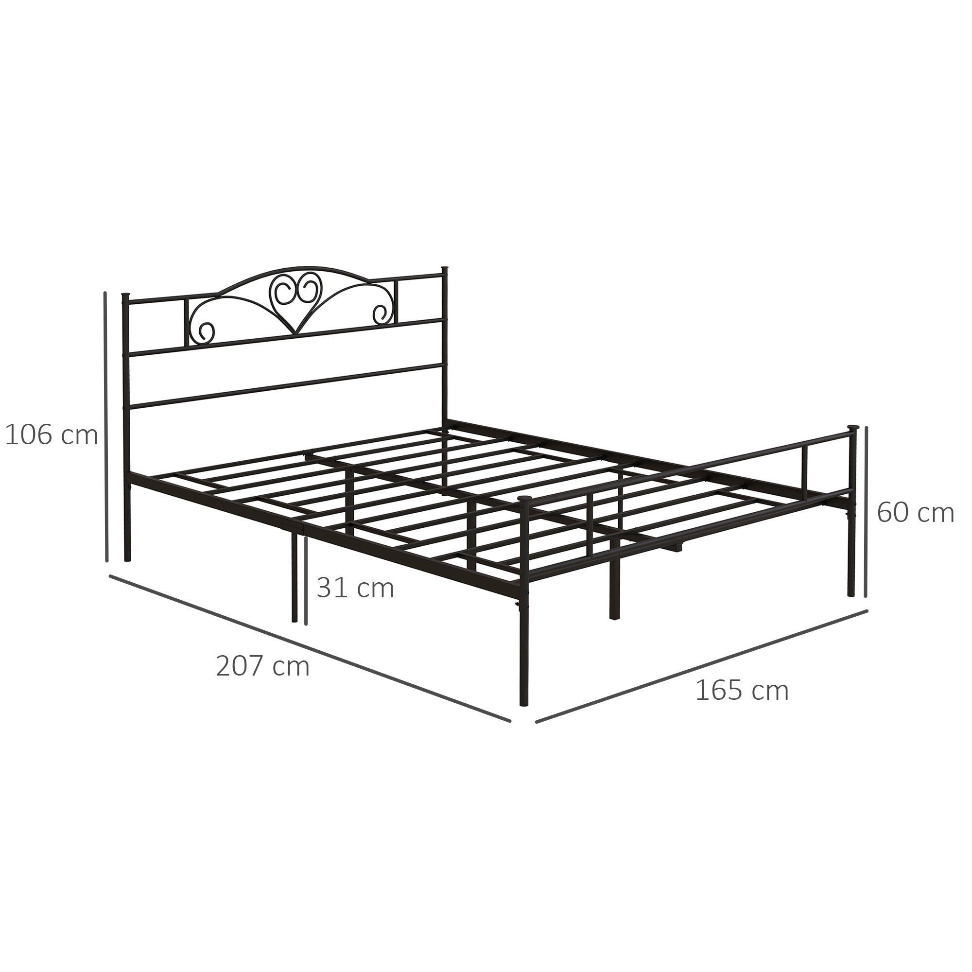 Kingsize-sängram i stål 160x200 cm med förvaring
