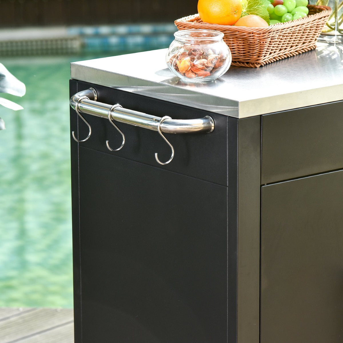 Carrello da cucina con ruote e mobiletto, nero, 86x50x86,5 cm