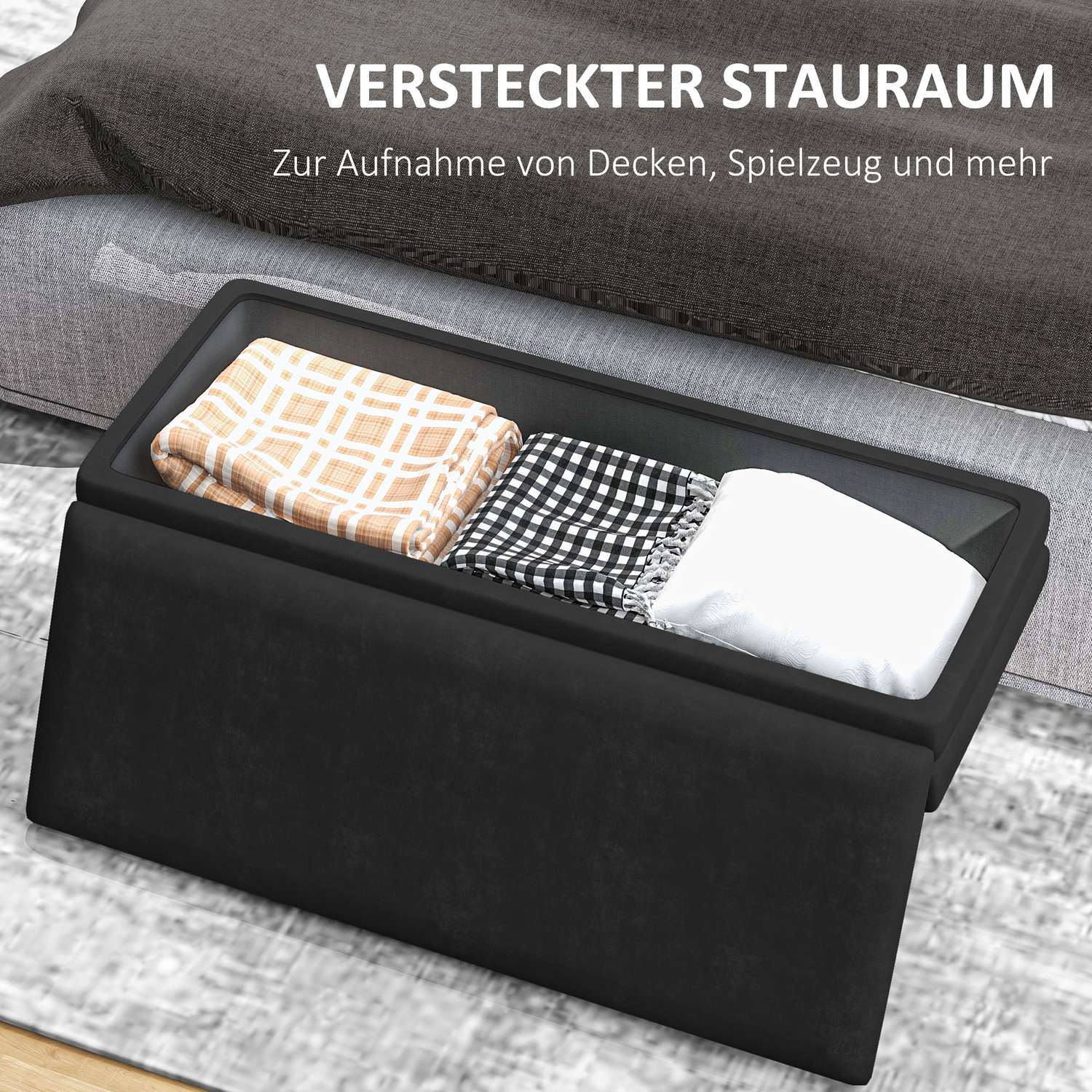 Klädd bänk med förvaringsutrymme, stål, 100 cm x 37,5 cm x 42 cm, svart