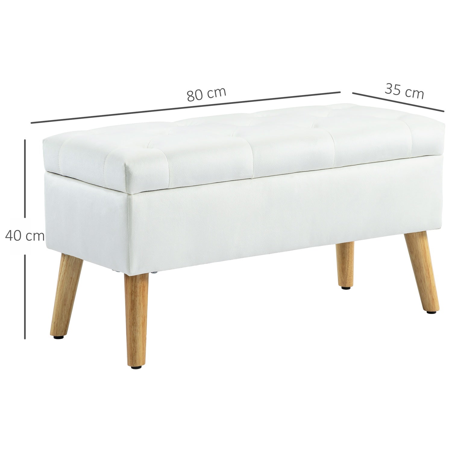 Klädd förvaringsbänk i sammetslook, 102x35x43 cm, Vit