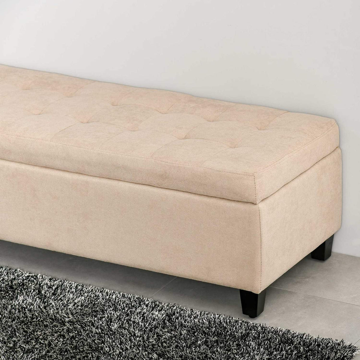 Banc de rangement revêtu – aspect lin, beige