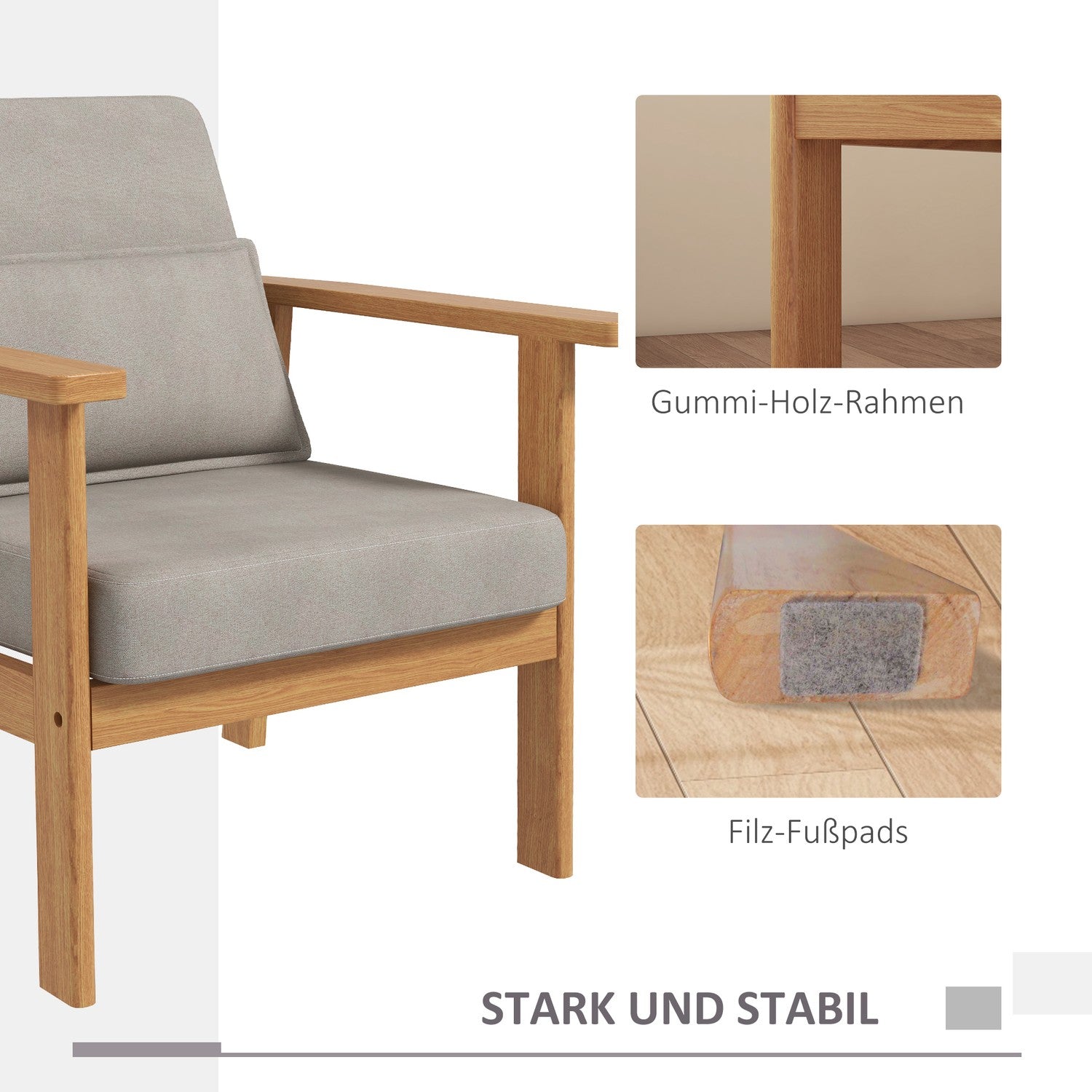 Klädd grå accentstol med armstöd – 70x72x76 cm