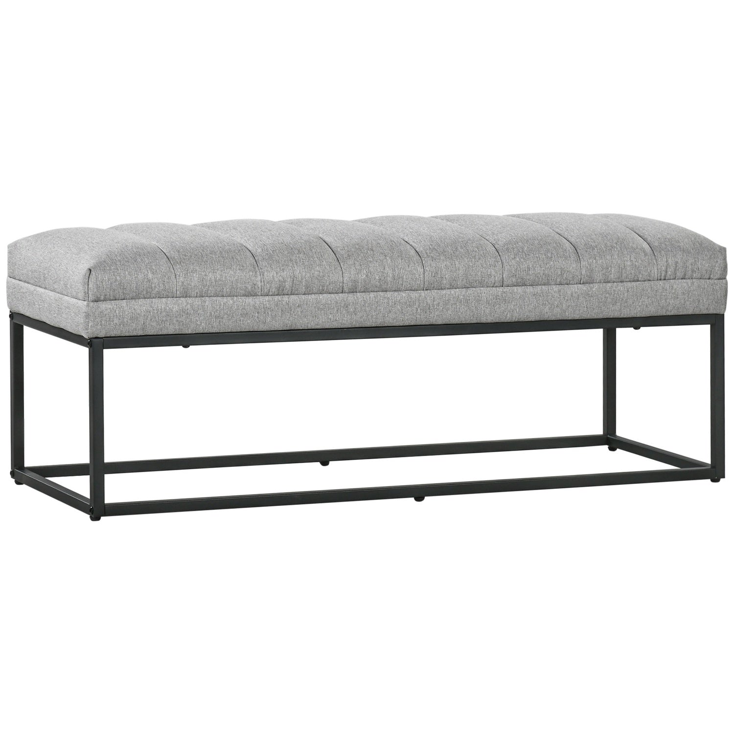 Klädd sängbänk, ljusgrå linne, 120x44x45,5 cm, 200 kg kapacitet