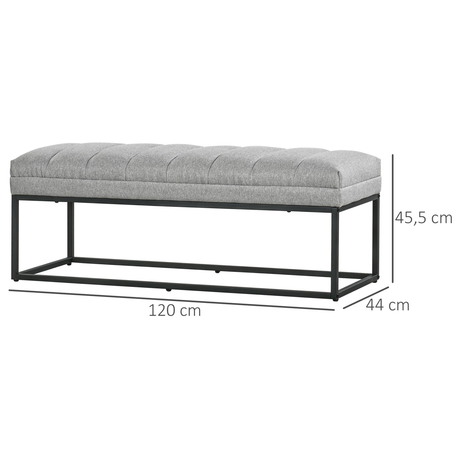 Klädd sängbänk, ljusgrå linne, 120x44x45,5 cm, 200 kg kapacitet
