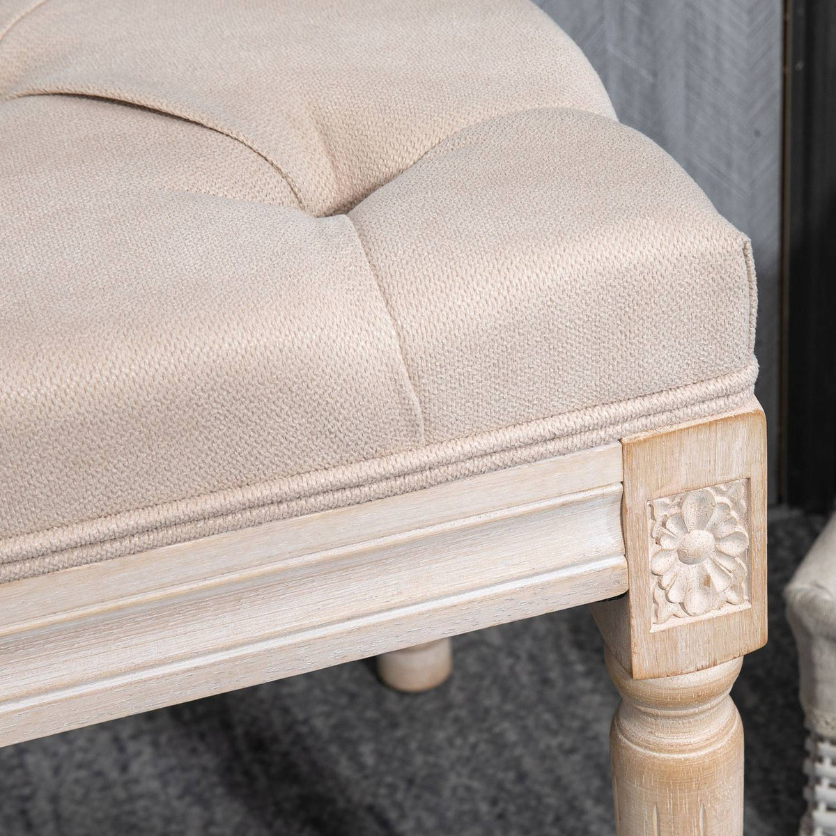 Bezogene Vintage-Bank, leinenbeige, 120 kg Kapazität