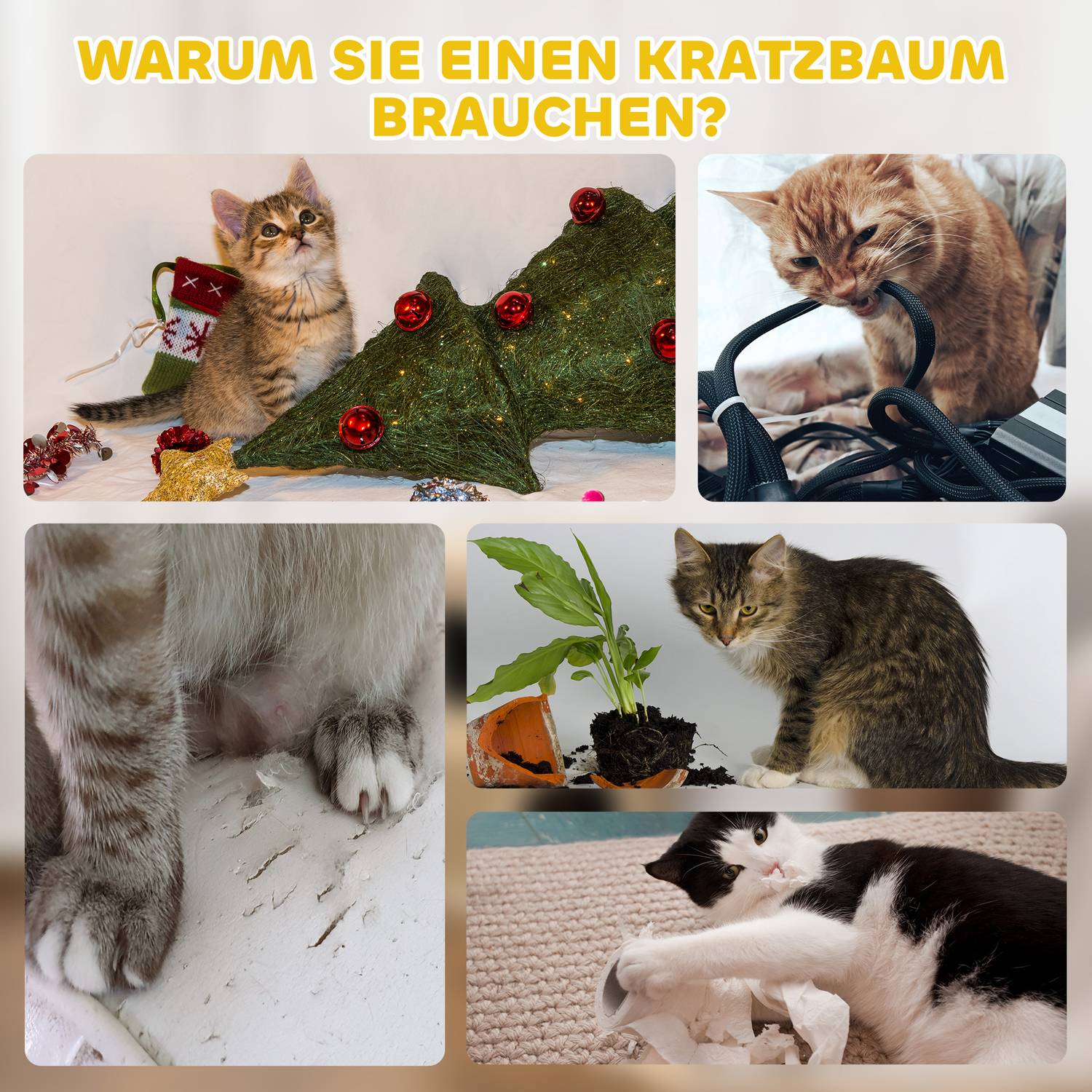 Klöstorn för katt, 49 cm, 2 nivåer, plyschkant, kaki